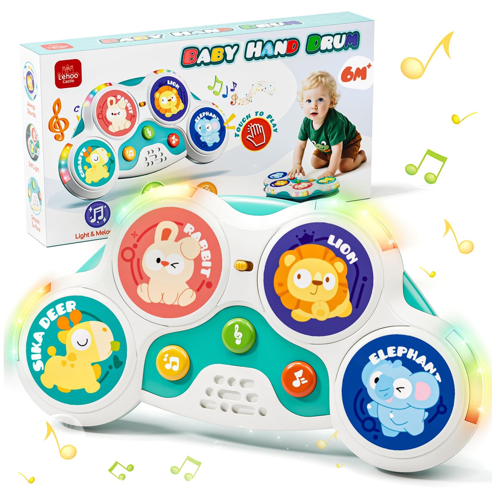 Lehoo Castle Baby Trommel Musik Spielzeug ab 6 Monate, Babyspielzeug mit 3 Arten von Klangeffekten + intelligente Spielmodus, 3 6 9 12 Monate+ Baby Geschenk sensorische Ausbildung Angebot bei HelloDeals