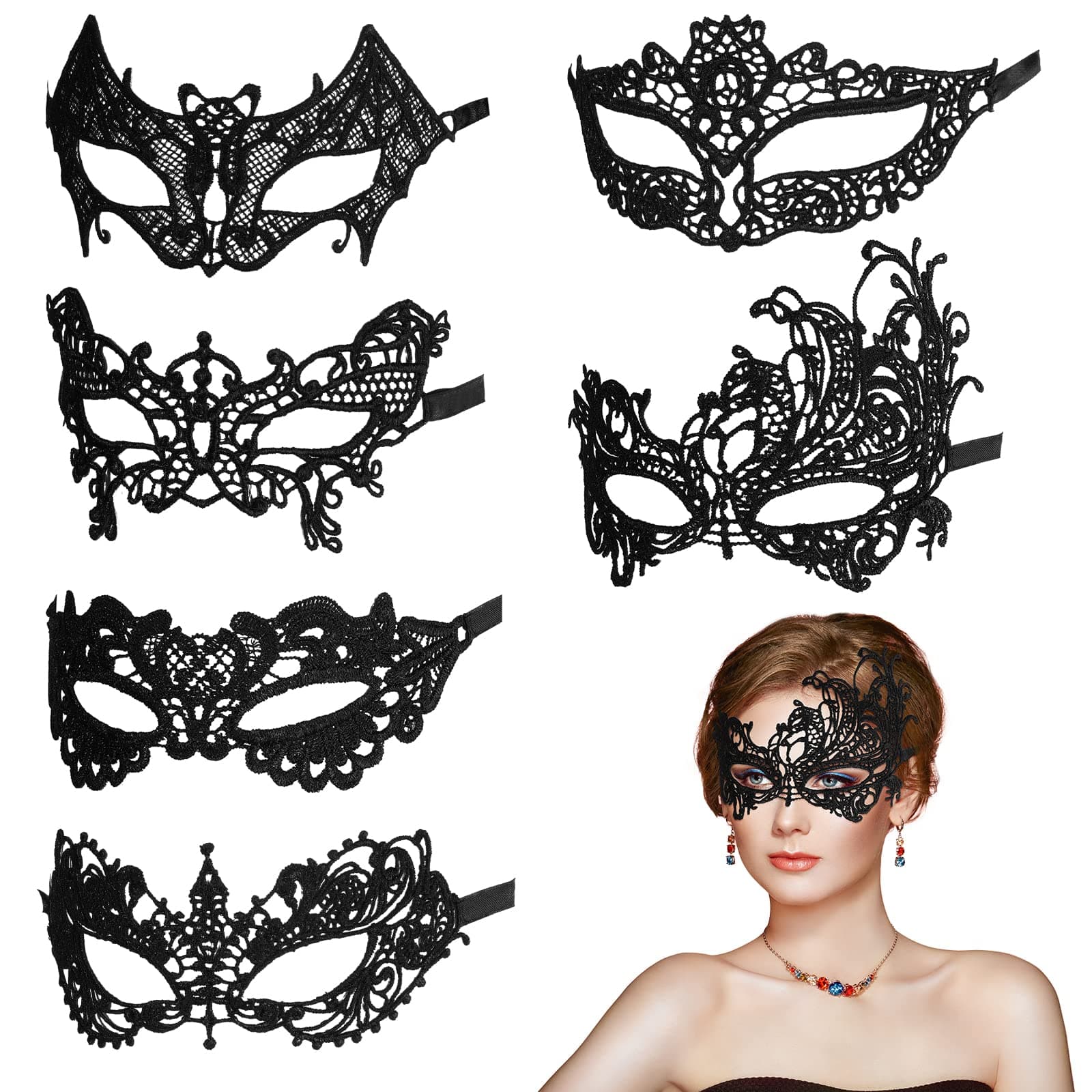 Aomig Spitze Maske, 6 Stück Venezianische Maske Spitze Damen, Schwarz Sexy Lace Augenmaske für Frauen, Augenmaske für Halloween Karneval Abendkleid Tanz Ball Party 6pcs-schwarz Angebot bei HelloDeals