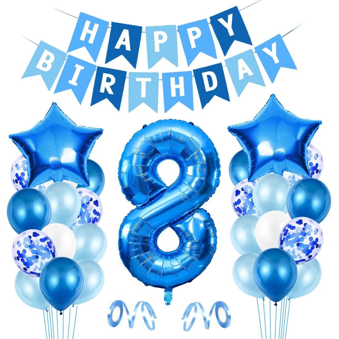 Luftballon 8. Geburtstag Blau - Happy Birthday Folienballon, Riesen Folienballon Zahl 8, Ballon Deko, Geburtstagsdeko Jungen 8 Jahr Angebot bei HelloDeals