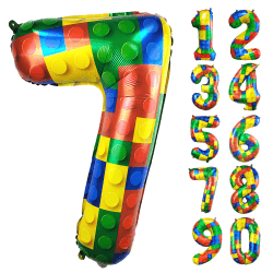 CHANGZHONG® Baustein Geburtstag Ballon Zahl 7 in Farbe Riesen Folienballon Mylar luftballon für Mädchen Jungen Geburtstag Party Dekoration Supplies Baustein 7 Angebot bei HelloDeals