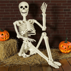 Bstalpine 90cm Halloween Skelett, Plastik-Skelett mit beweglichen Gelenken, Halloween Skelett Lebensgroßes für Dekoration im Außenbereich, Innenräumen, Zuhause, Garten und Rasen 90cm*1