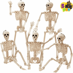 JOYIN 5 Stück Halloween Skelett deko,40.6 cm Ganzkörper bewegliche Gelenke hängende Skelette für Friedhofsdekorationen Halloween Hause Party Dekoration Spukhaus Zubehör