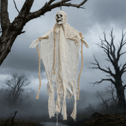 VOPIWOZ 80cm Weiß Aufhängbar Halloween Skelett Deko, Spooky Scary Skeletons, Halloween Deko Outdoor und Innen Gruselig, Geeignet für Party Garten