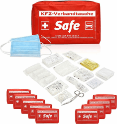 10 x Kfz Verbandstasche rot | Inhalt nach neuester Norm 13164:2022-02 | europaweit nutzbar | Verbandskasten Auto Angebot bei HelloDeals