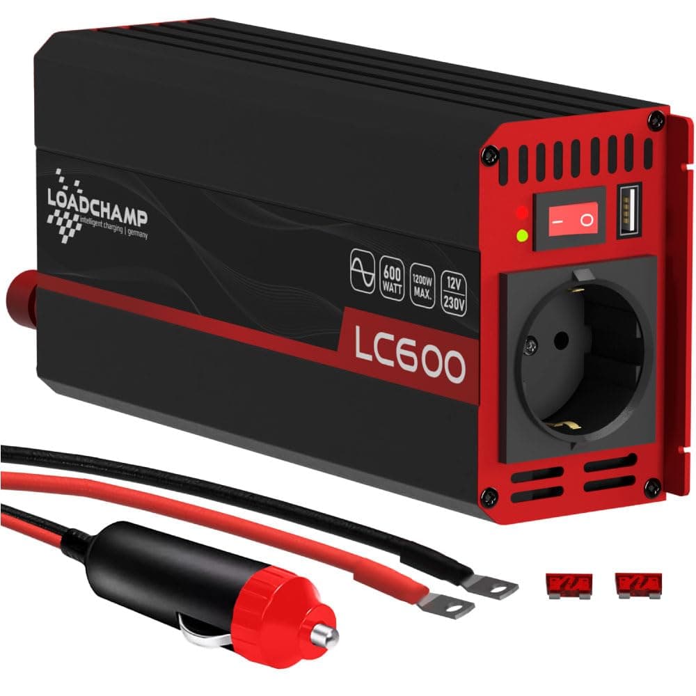 LOADCHAMP Wechselrichter 600W / 1200W Reiner Sinus Spannungswandler 12v 230v Inverter LCD-Display Stromerzeuger Solar Wohnmobil 600W 12V Angebot bei HelloDeals