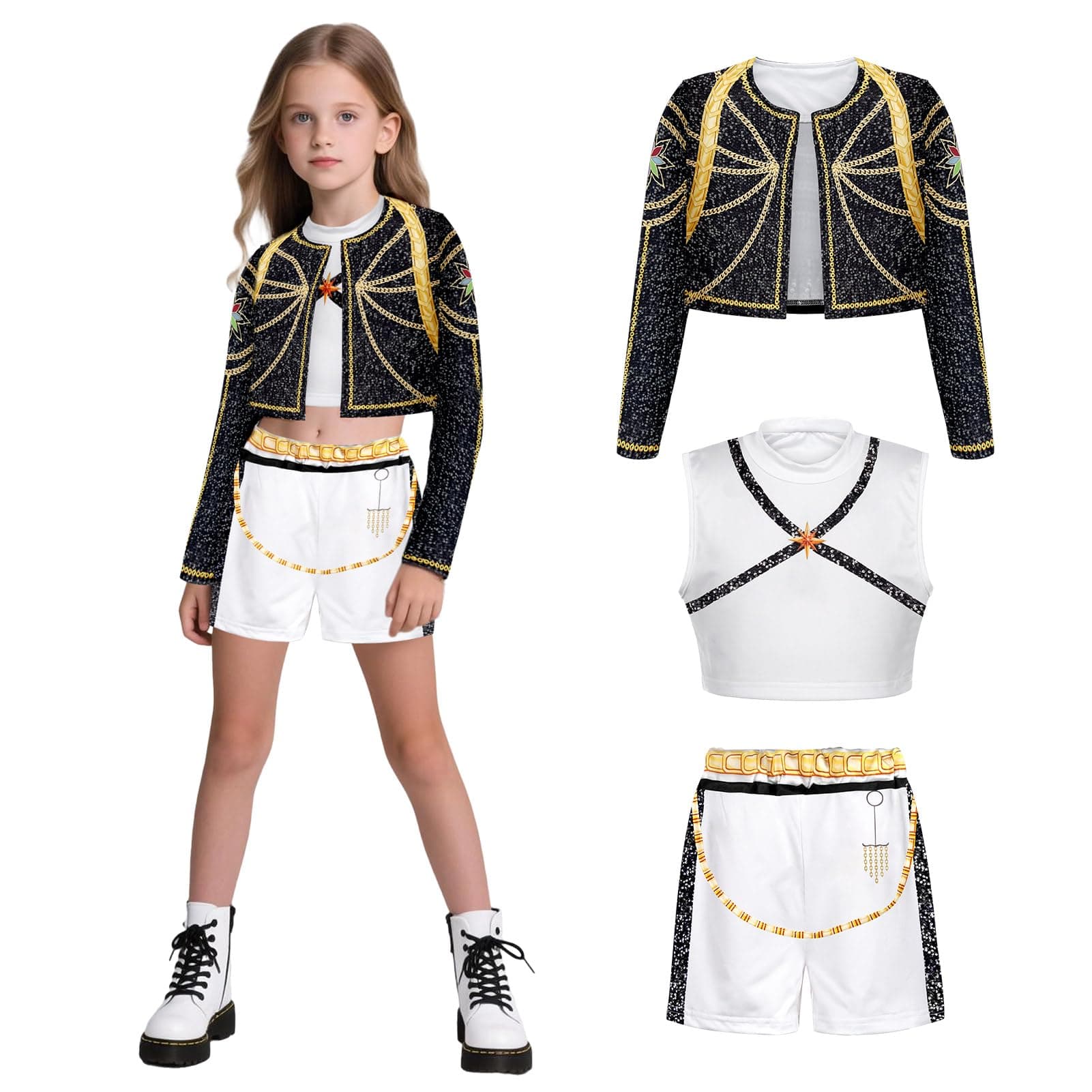 SERTAS Pop Sänger Kostüm für Kinder, Cosplay Idol BüHne Rollenspiel Outfits Halloween Dress Up für MäDchen C 140 Angebot bei HelloDeals