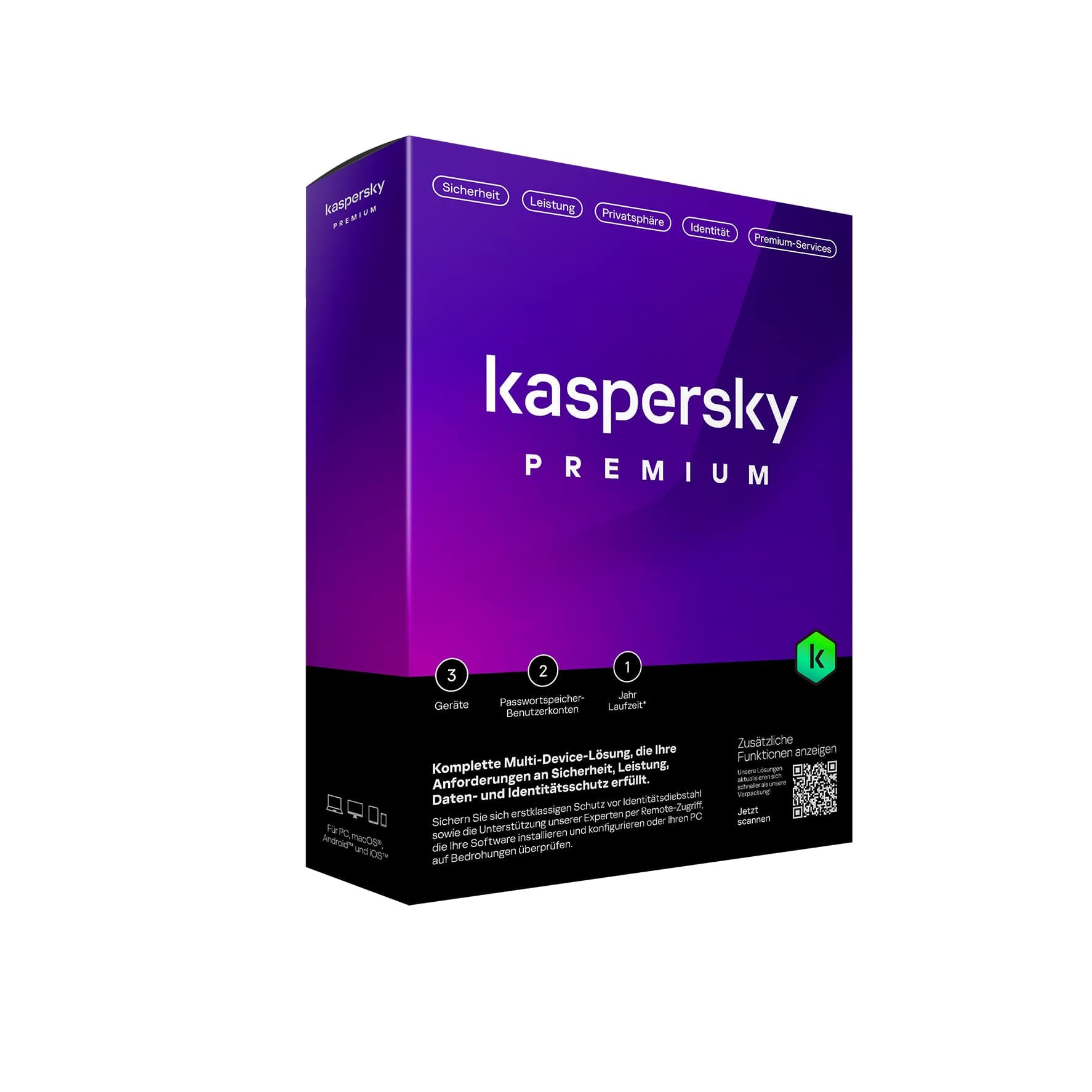 Kaspersky Premium 2023|3 Geräte|1 Jahr|Anti-Phishing und Firewall|Unbegrenzter VPN|Passwort-Manager|Kindersicherung|Experten Unterstützung|PC/Mac/Mobile|Aktivierungscode Kaspersky Premium Total Security 3 Geräte Angebot bei HelloDeals