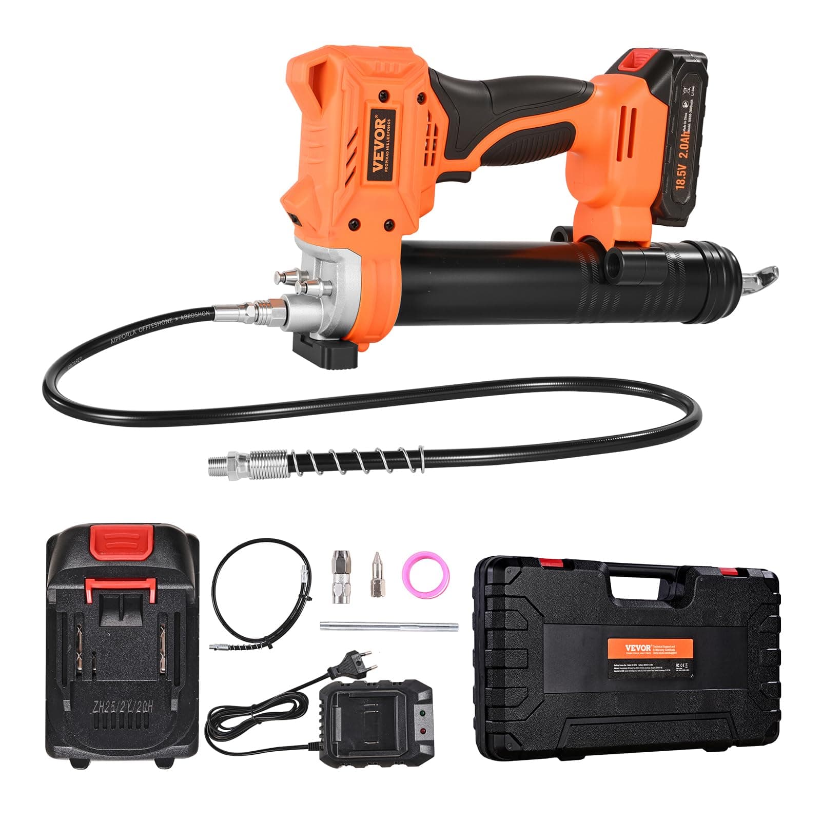 VEVOR Akku-Fettpresse, 55 Mpa, Einhandfettpresse mit 2,0 Ah Akku & LED-Licht, 90 cm Schlauch & Tragetasche, Auslöser, Kompatibel mit 18V Makita-Akkus, Schmieren von Fahrzeugen oder Maschinen Angebot bei HelloDeals