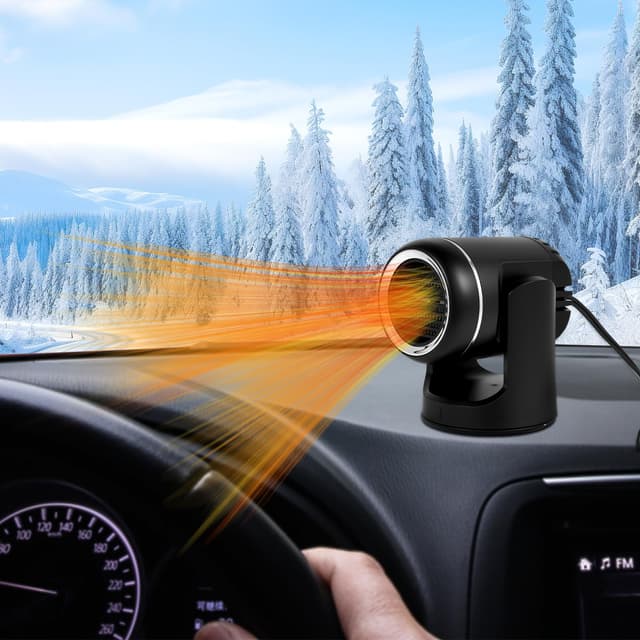 Auto Heizung 12V 150W, Tragbare Autoheizung Heizlüfter 2 in 1 Heizung & Ventilator, N1 Windschutzscheibe Entfroster Demister, Zusatzheizung fürs Auto, 360° Drehbar, Stecker für Zigarettenanzünder Schwarz