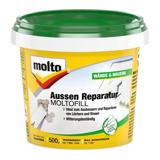 Molto Aussen Reparatur Moltofill, Aussen-Fertigspachtel für kleine Ausbesserungsarbeiten, Weiß, 500 g