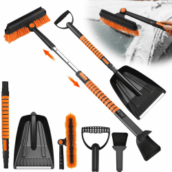 JNUYISW Eiskratzer Auto mit Besen, 5 in 1 Ausziehbarer Abnehmbarer Eisschaber Schneeschaufel 180°Drehbarer Schneebesen mit Ergonomischem Schaumstoffgriff Scheibenkratzer für Auto SUV Truck LKW