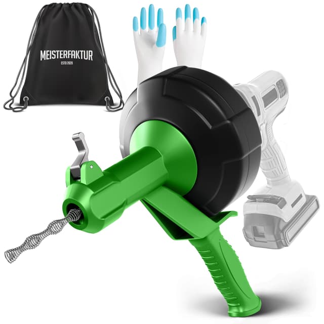 Meisterfaktur Rohrreinigungsspirale [7,5m] - Automatik - Extra lange Abflussspirale mit Bohraufsatz - Die Rohrspirale für echte Heimwerker! (7,5M - 0,64CM) 7,5 Meter