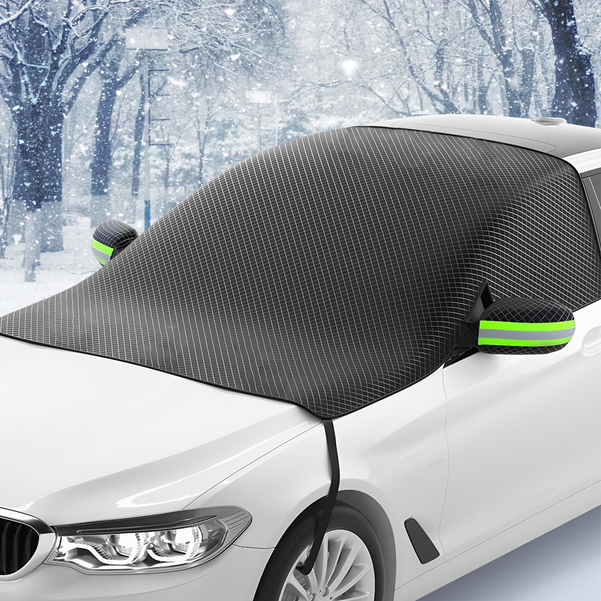 Frontscheibenabdeckung Winter Auto Windschutzscheibenabdeckung Faltbar Wasserdichtes Oxford Stoff Scheibenabdeckung mit Reflektierende Streifen für SUV PKW, Gegen Schnee EIS Frost (254 x 112 x 146cm) Angebot bei HelloDeals