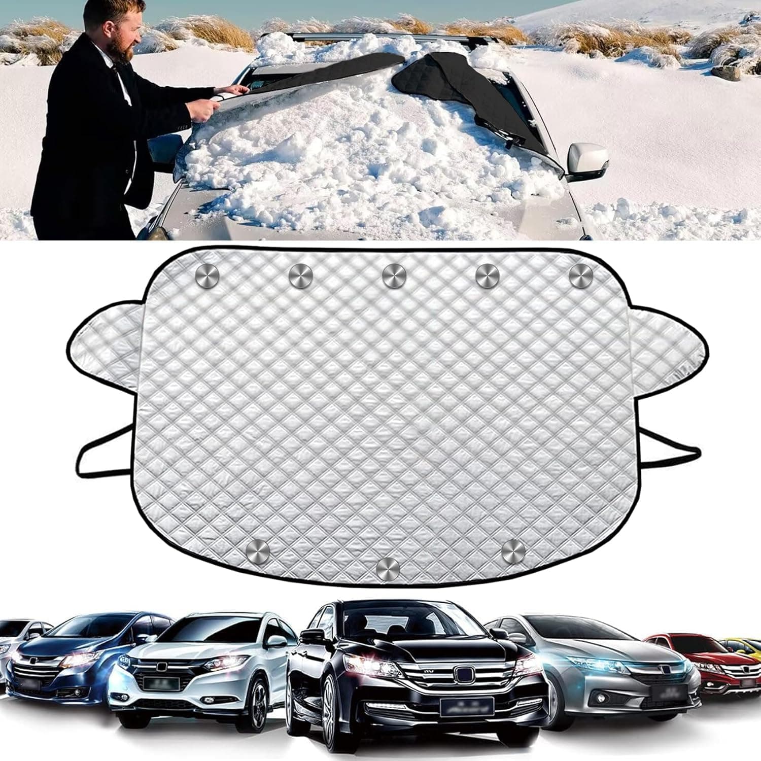TDTOD Frontscheibenabdeckung Auto, Autoscheiben Abdeckungen Winter Frostschutz Frontscheibe Windschutzscheibe Universelle Auto Scheibenabdeckung Ultra-Dick Magnetisch Abdeckplane 178 * 124CM