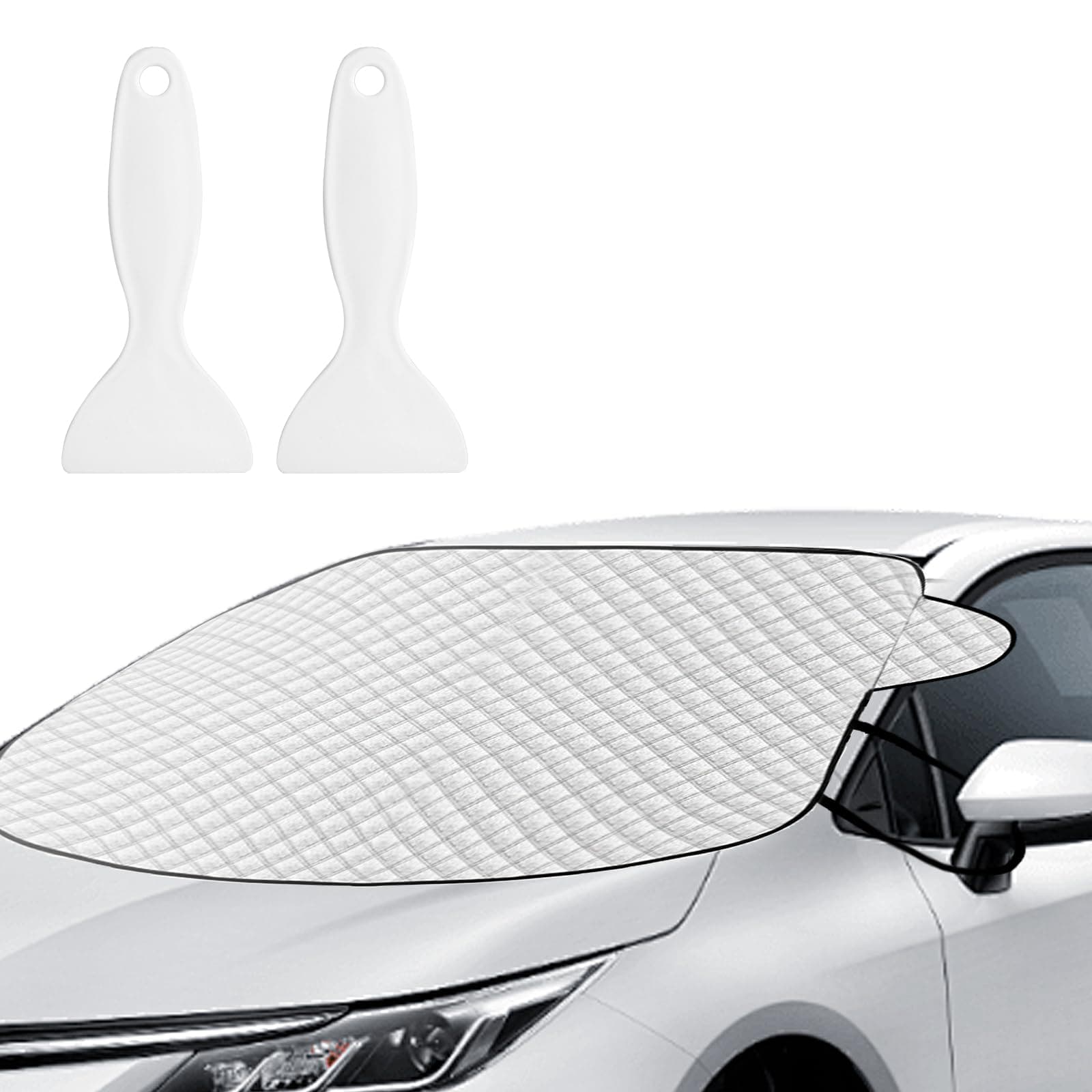 Sonnenschutz Auto Frontscheibe, 142 x 96cm Frostschutz-Windschutzscheibenabdeckung, Sommer & Winter Frontscheibenabdeckung für Auto SUVs gegen Schnee EIS Frost Staub UV-Schutz, mit 2 Schneeschaufel