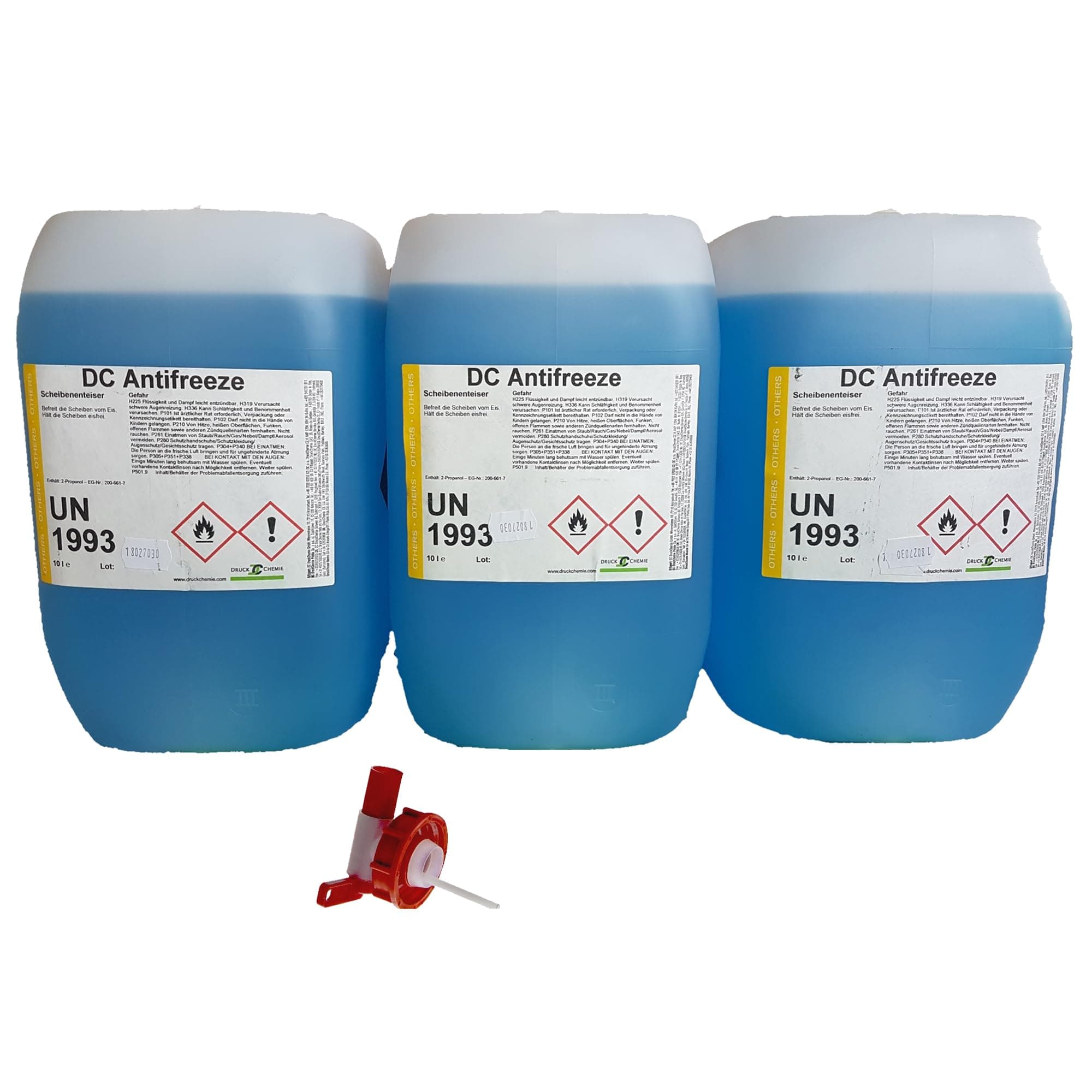 DC DruckChemie GmbH Antifreeze Scheibenenteiser Auto 3 x 10L + Auslaufhahn - Leistungsstarker Entfroster für Autoscheiben, Seitenspiegel & Scheinwerfer Angebot bei HelloDeals