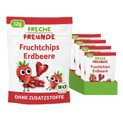 FRECHE FREUNDE Bio Fruchtchips Erdbeere, gefriergetrocknete Obst Chips, natürliche Trockenfrüchte in Scheiben ohne Zuckerzusatz, vegan, laktosefrei, glutenfrei, 12er Pack (12 x 12g) Erdbeere 12er Pack