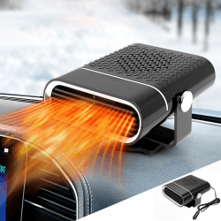 DAZZTIME Auto Heizlüfter,12V 150W Tragbare Autoheizung,Auto Heizung Entfroster mit 360° Drehbasis Heizung Mit Luftreinigungsfunktion für Auto Windschutzscheibe Schneller Heizlüfter Defroster (B) Schwarzes Flaches schwarz flach