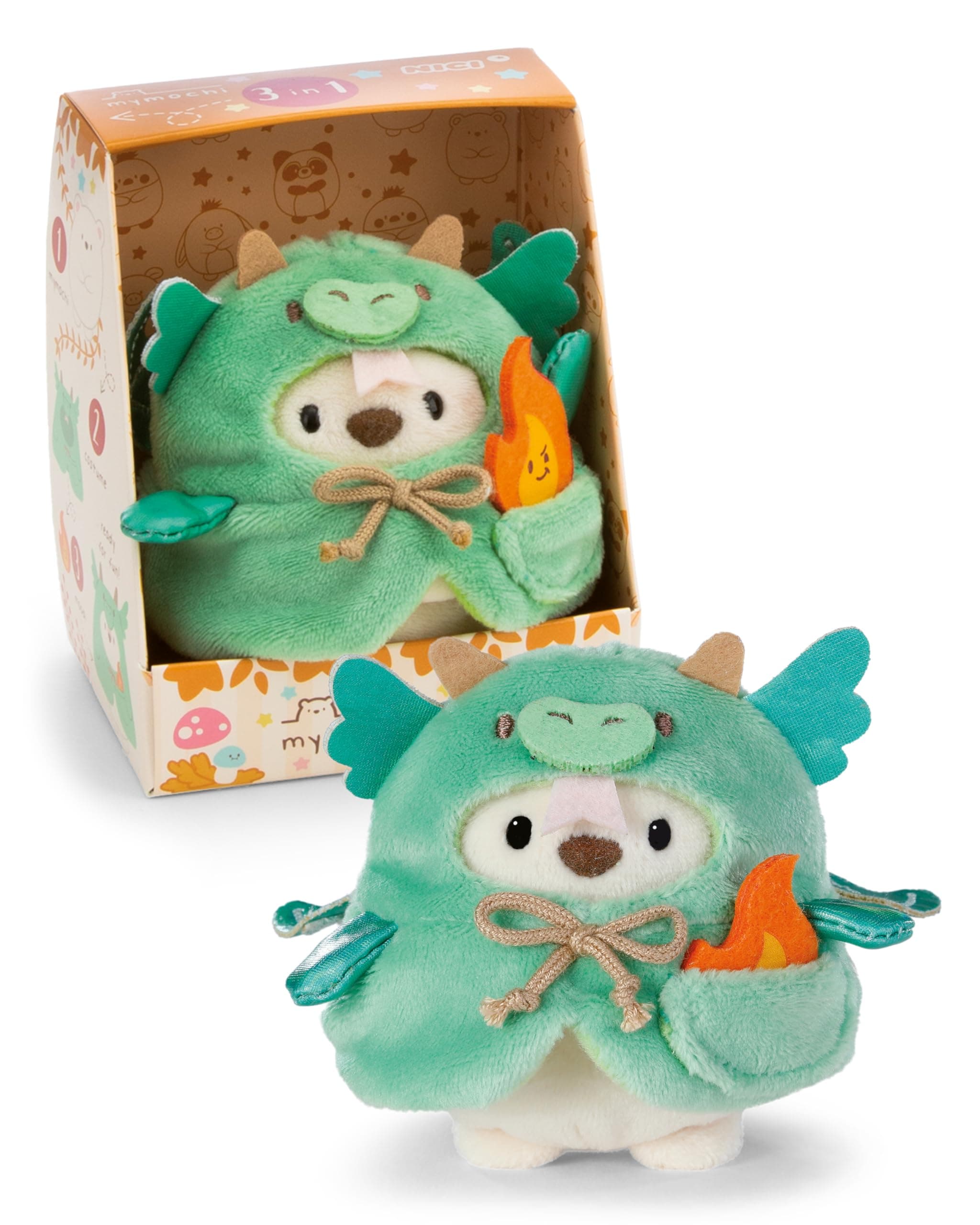 NICI Set Kuscheltier Eisbär Snono 8cm mit Flamme & Drachenkostüm in Geschenkbox 8,5x6,5x10cm – beige – Weiches mymochi Plüschtier, niedliches Kawaii Stofftier zum Kuscheln & Spielen – 62585 Angebot bei HelloDeals
