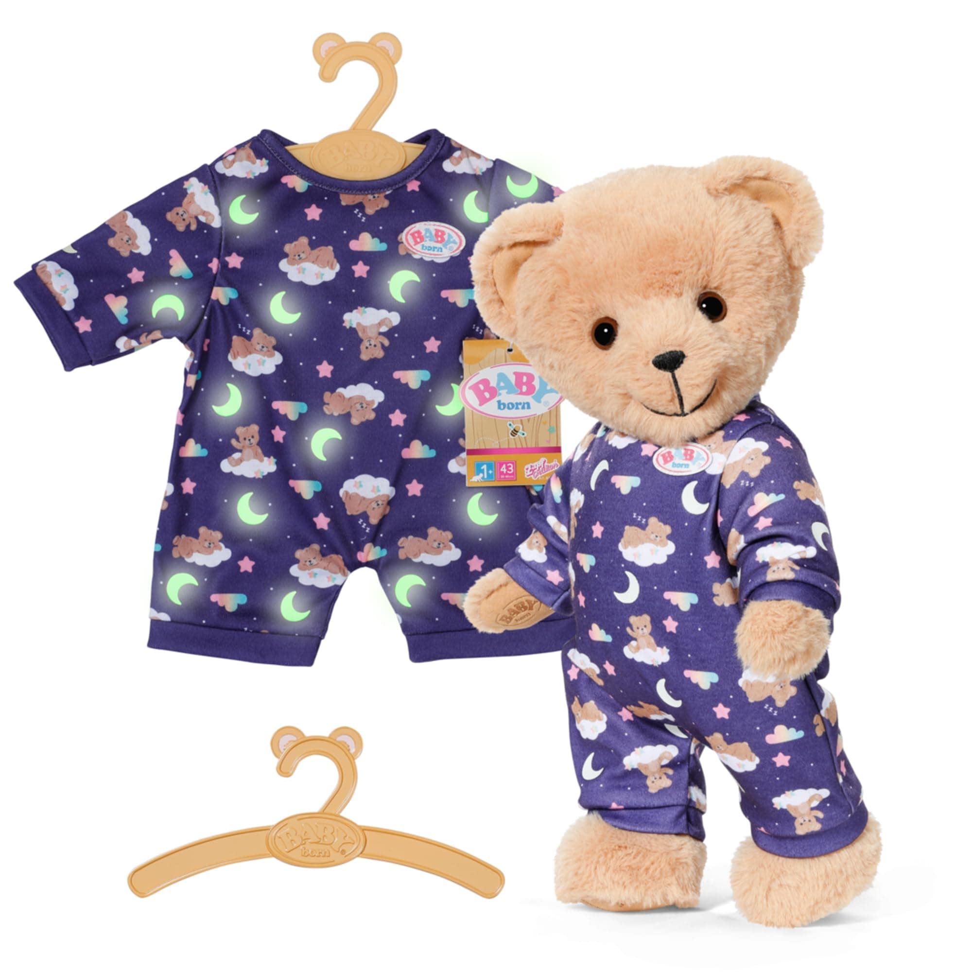 BABY Born Teddy Schlafanzug, leuchtet im Dunkeln, Puppenschlafanzug für 43 cm Puppen und Teddy, 836484 Zapf Creation, Weiß mit Monden Angebot bei HelloDeals
