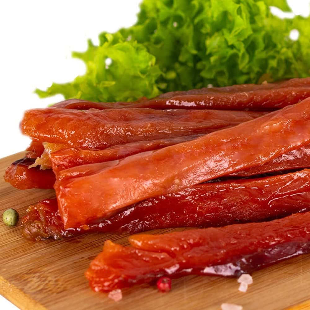Kalt Geräuchertes Filet Jerky vom Buckellachs, Gorbuscha aus Kamtschatka, in Streifengeschnitten, 150 g Wildfang, Gesalzen und Kaltgeräuchert, Vakuumverpackt Angebot bei HelloDeals