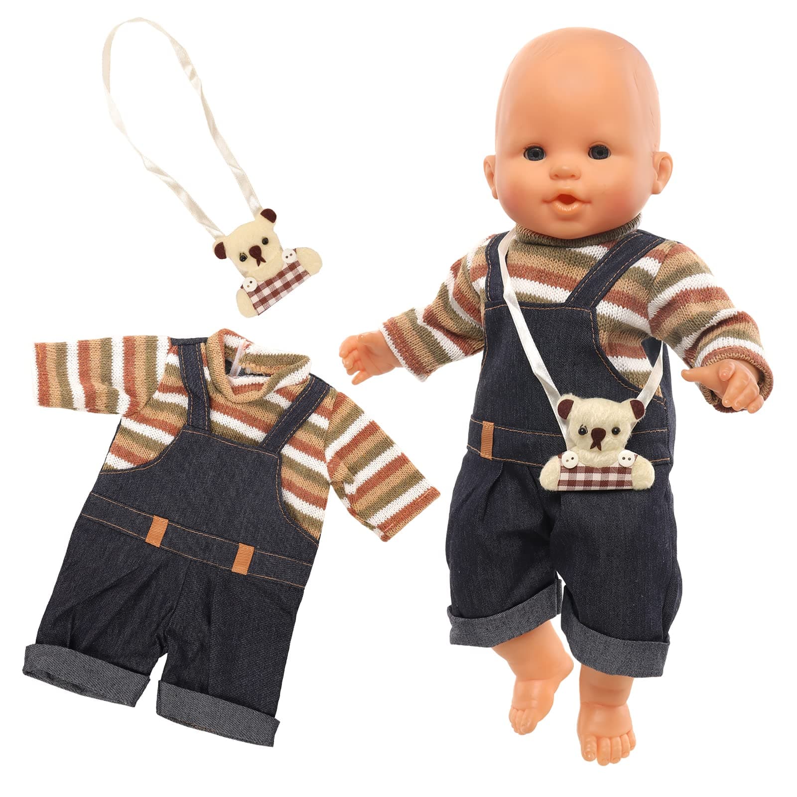 Miunana Kleidung Bekleidung Outfits für Baby Puppen, Puppenkleidung 35-43 cm, Latzhose mit Umhängetasche Braun Angebot bei HelloDeals
