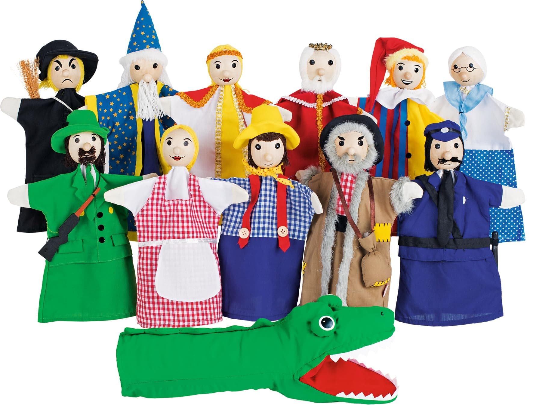 goki SO450 - Handpuppenset - liebevoll gestaltet aus Holz und Stoff - 12 Puppen Angebot bei HelloDeals