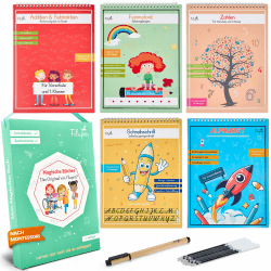Filapen® Magische Vorschulhefte ab 4 Jahren – 5 Übungshefte + Stift (wiederverwendbar) – Schreiben & Rechnen lernen, Buchstaben & Zahlen üben – Für Linkshänder und Rechtshänder Version 2.0 Angebot bei HelloDeals