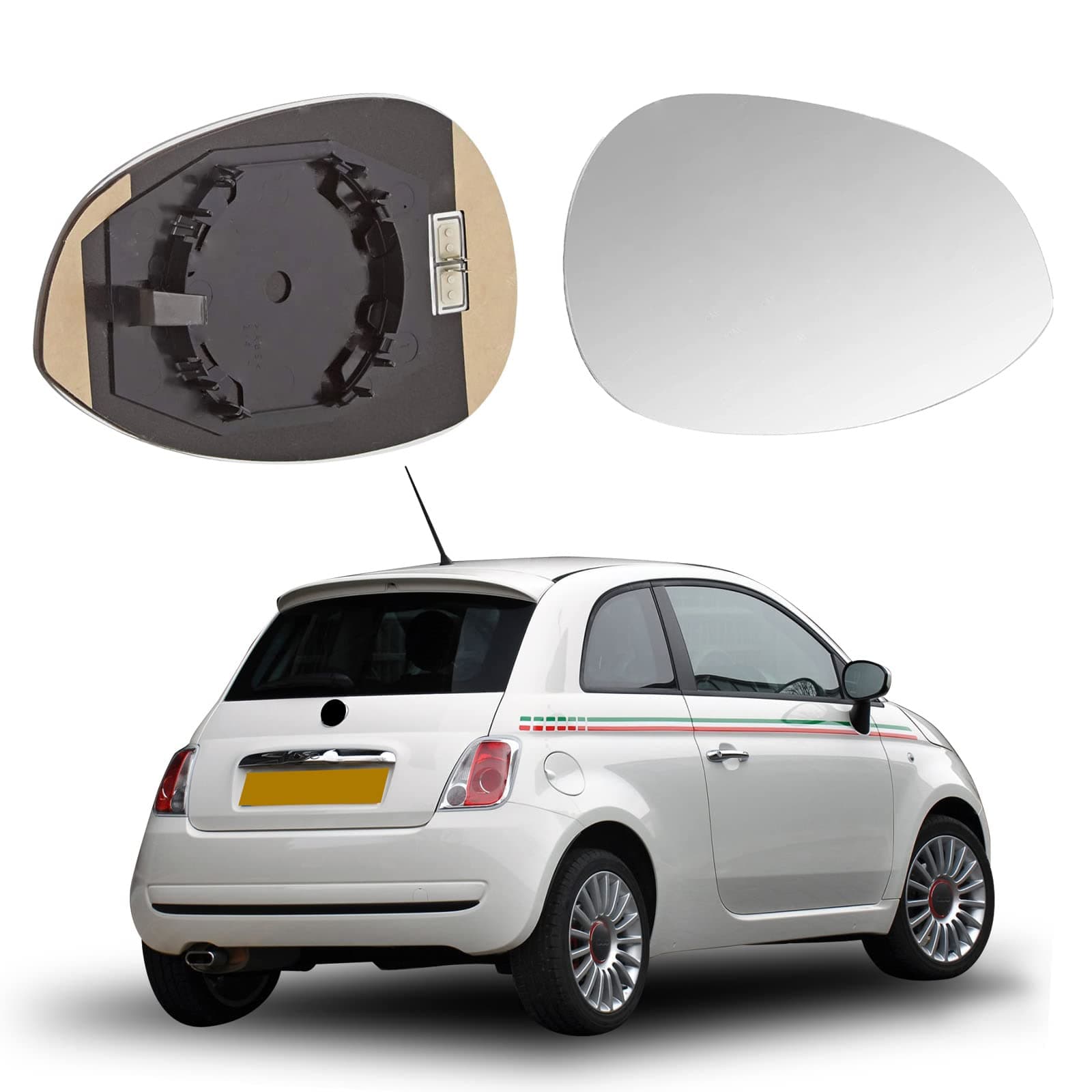 Spiegelglas Ersatz für FIAT 500 Hatchback/500 C, Außenspiegel Glas Asphärisch Ersatz für FIAT Punto Grande Punto/EVO, Verstellbar Geeignet Umkehrlinse Rückfahrglas Auto Spiegel (Rechts)