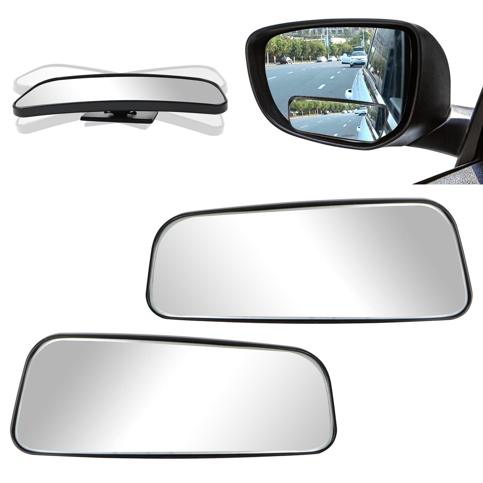 2 PCS Toter Winkel Spiegel für Autos, Konvexer Rückspiegel mit HD-Glasrahmen, Einstellbar 360° Weitwinkel Seite Rückspiegel für LKWs, Autos, SUVs, Wohnmobile und Vans