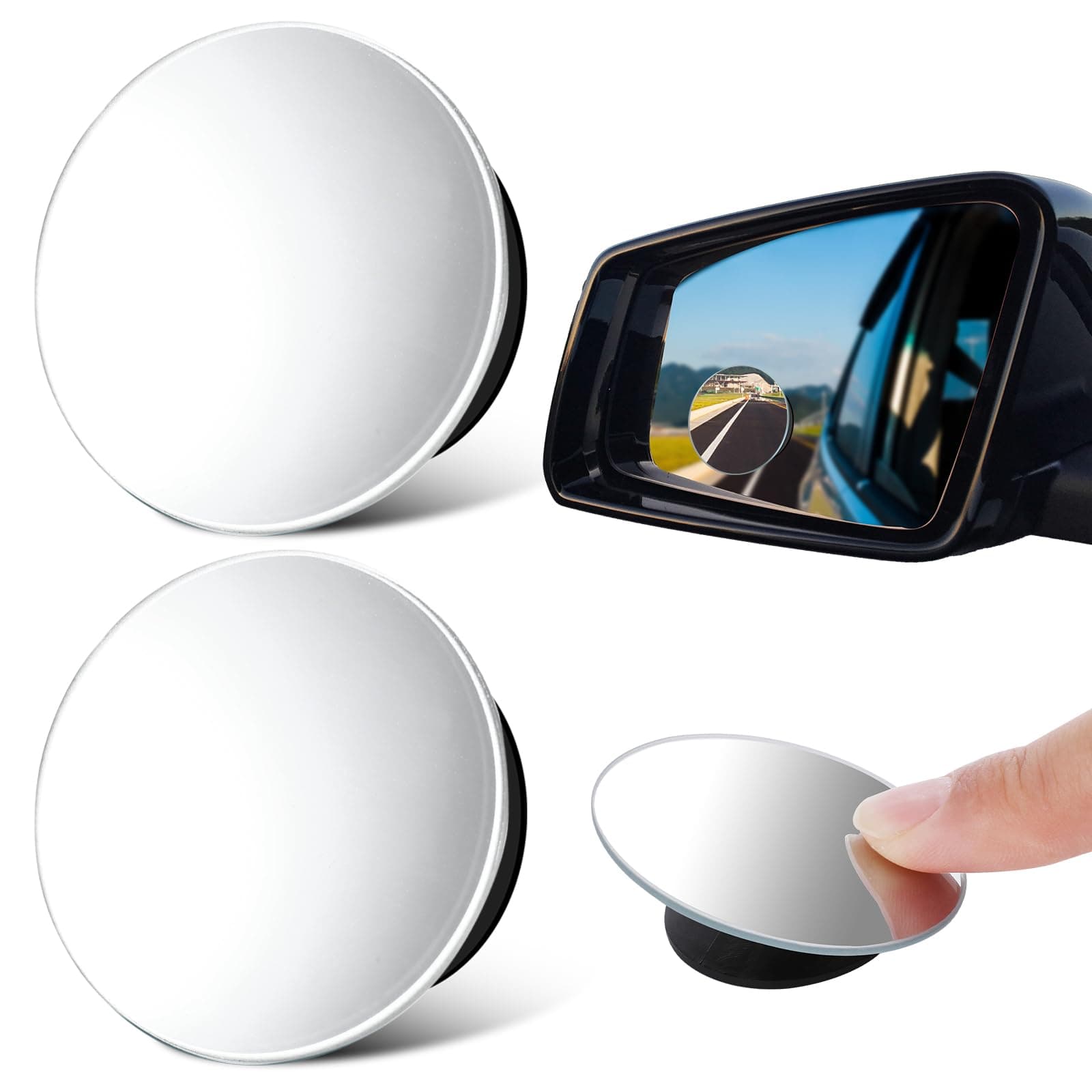 Piriuuo 2 Stück Auto Toter Winkelspiegel, Verstellbarer Wasserdichter Rahmenloser Weitwinkel Konvexspiegel Selbstklebend Weitwinkelspiegel Winkelverstellbarer Toter Winkel Spiegel für Auto, LKW,SUV
