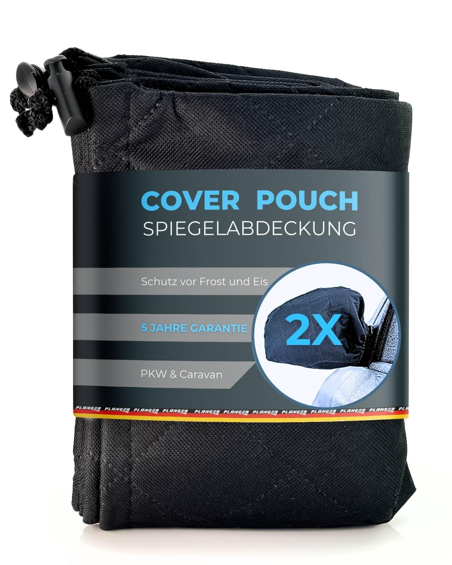 PLANGER® - Außenspiegel Abdeckung Winter 1 Paar - Universal Außenspiegel Frostschutz 36 x 40 cm - Premium Gewebe wasserdicht - 5 Jahre Garantie - Autospiegel Schutz Schwarz