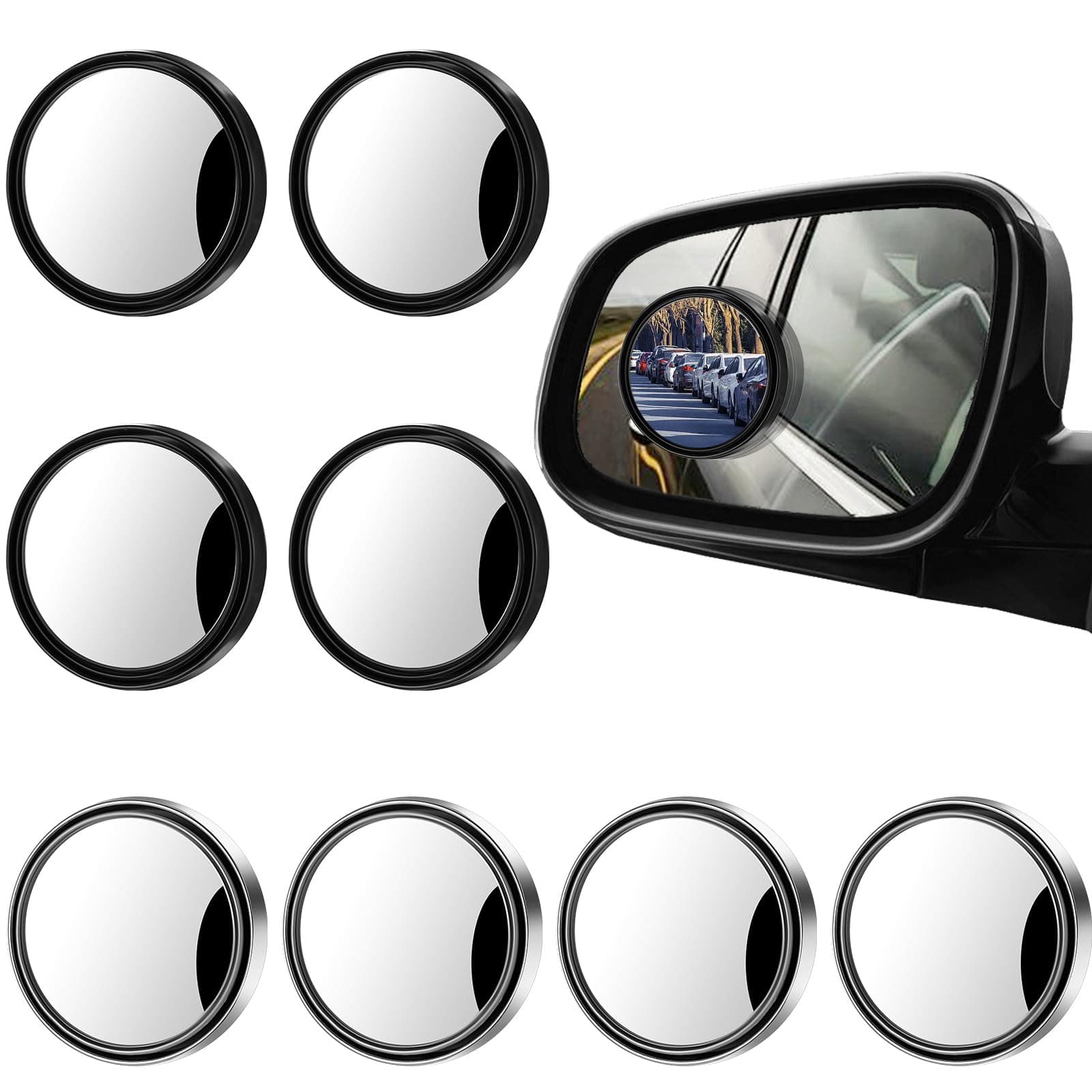 8 Stück Toter Winkel Spiegel Auto Rückwärts Weitwinkel Runder Blindspiegel Seitenspiegel 360° Verstellbar Konvexspiegel Selbsteinstellung Totwinkel Verkehrsspiegel für Alle Arten von Autos