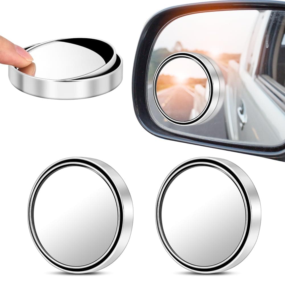 HOTUT Toter Winkel Spiegel,2 Stück 360° Verstellbar HD Konvex Spiegel,Rückspiegel mit gerahmtem,Selbstklebende Blindspiegel für Autos, LKWs, SUVs, Fahrschulspiegel (Silber)