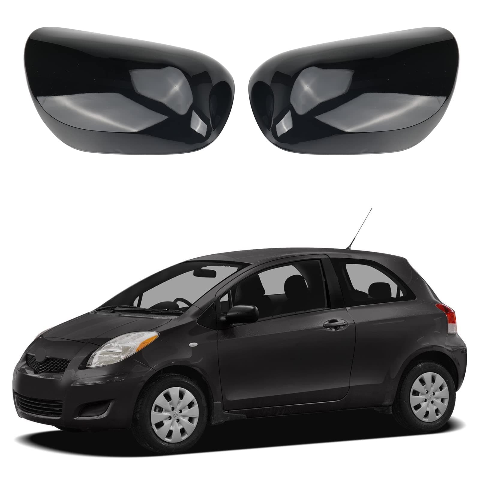 Auto Spiegelkappen, 1 Paar Auto Tür Außenspiegelkappe Rückspiegelkappe Seitenspiegel Abdeckungen für Toyota Yaris 2005-2011 (Glänzend Schwarz)