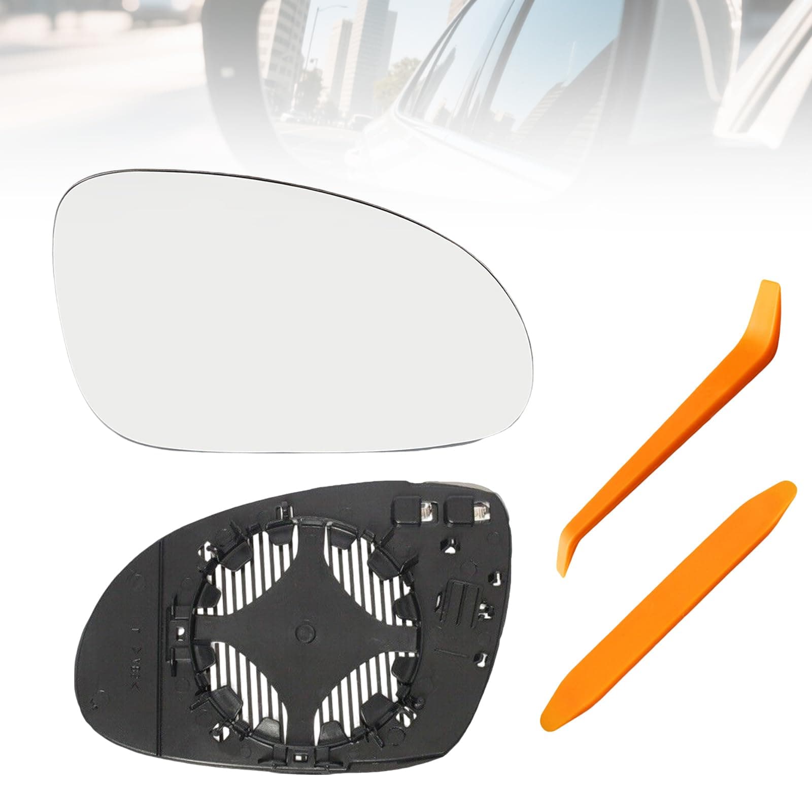 HAPPOW Rechter Spiegelglas für VW Golf MK5/Golf Plus/Golf R32 Rabbit/Jetta/Passat B6/Skoda Superb/EOS, 3C0 857 522 Spiegelglas Ersatz, Heizung HD-Glas ABS-Rückplatte mit Montagewerkzeugen