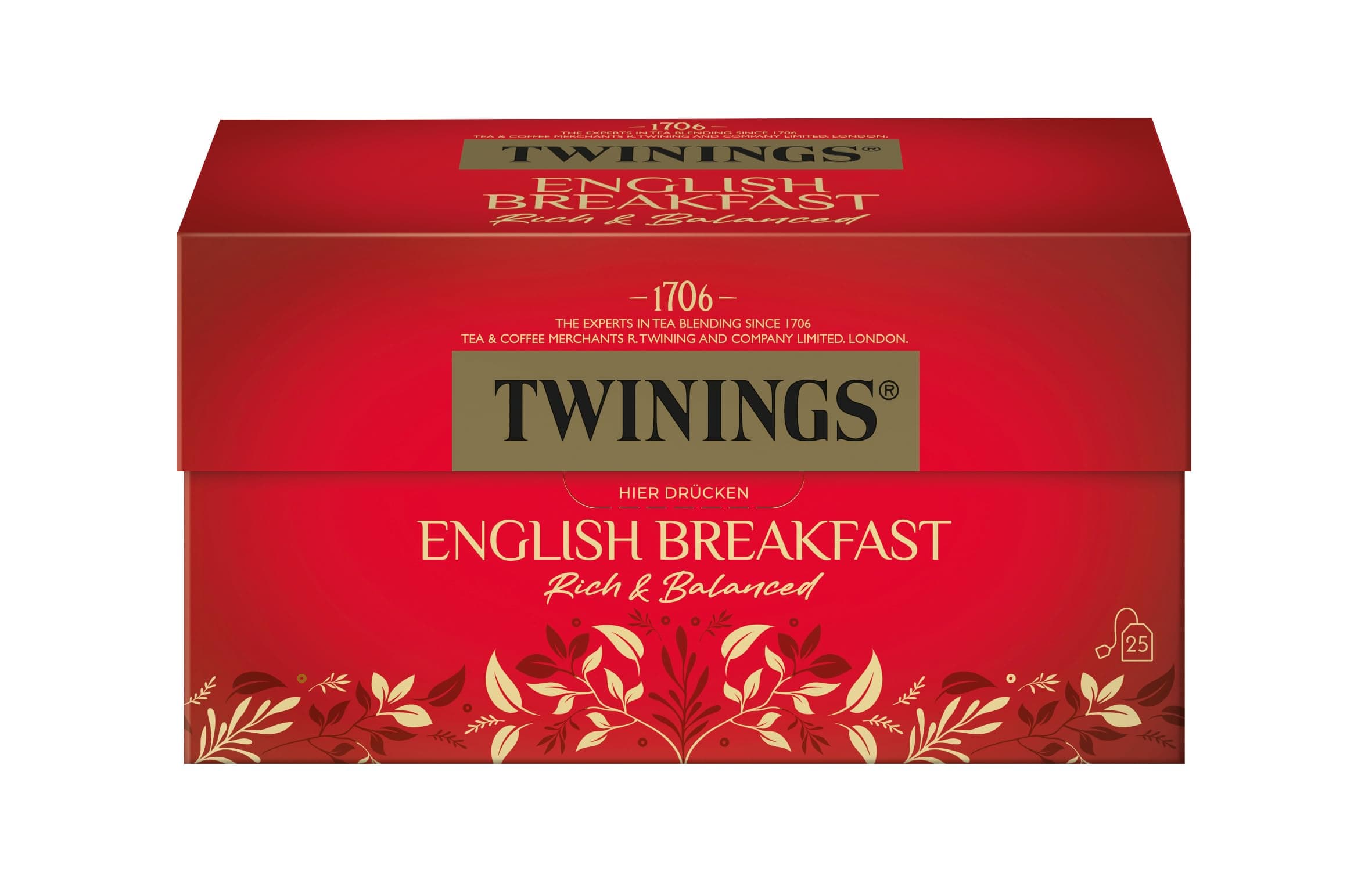 Twinings ENGLISH BREAKFAST Schwarzer Tee im Teebeutel - kräftiger Schwarztee aus hochwertigen Teeblättern, gepflückt in Sri Lankas & Indiens besten Teegärten, 1er Pack (25 Beutel) 1er Pack (25 Teebeutel) Angebot bei HelloDeals