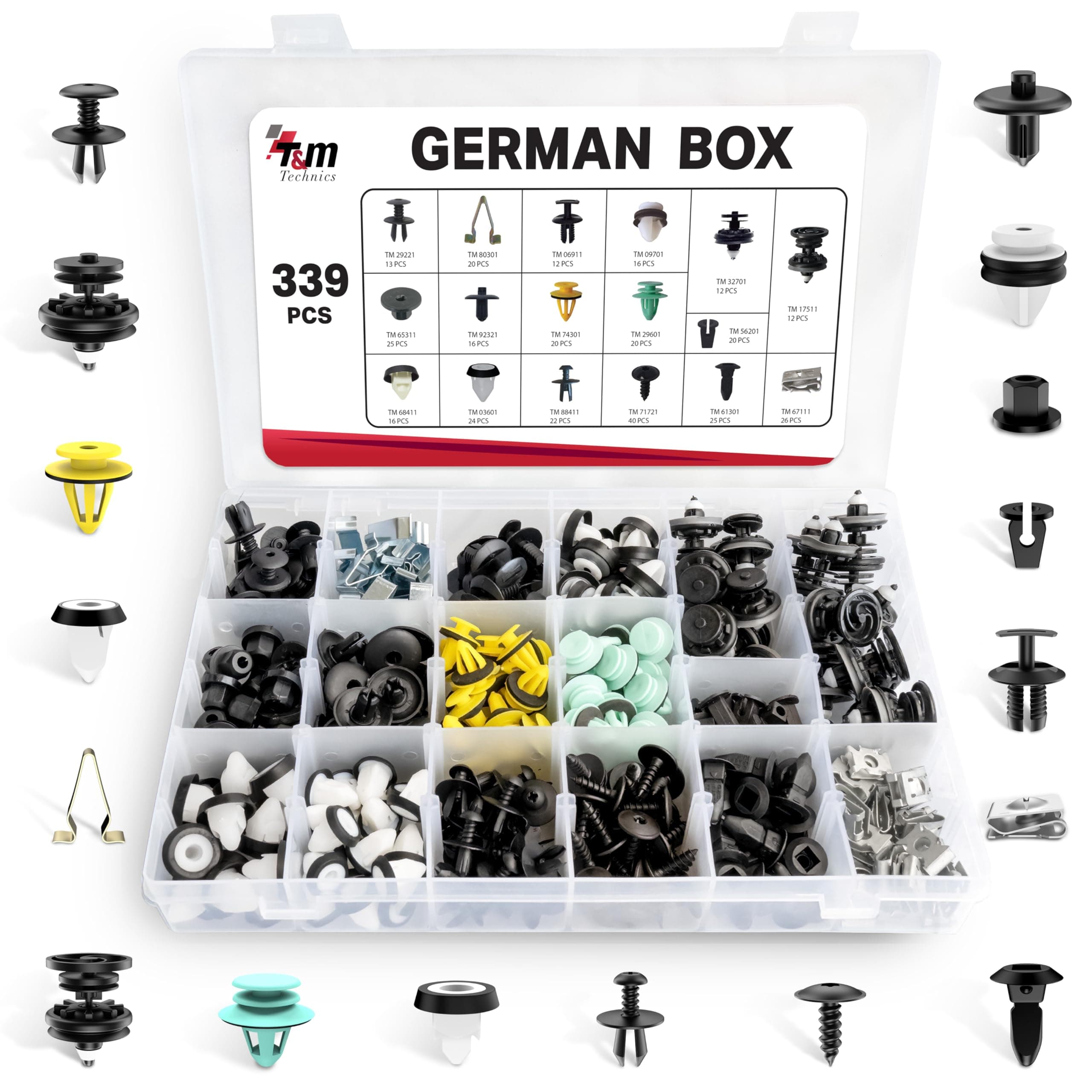 T&M Technics® Komplettes Set Kunststoff-Befestigungsclips für das Auto – Packung mit 339 Nieten, Clips und universellen Befestigungselementen für Fahrzeuge – Karosserie und Autozubehör GERMAN Angebot bei HelloDeals