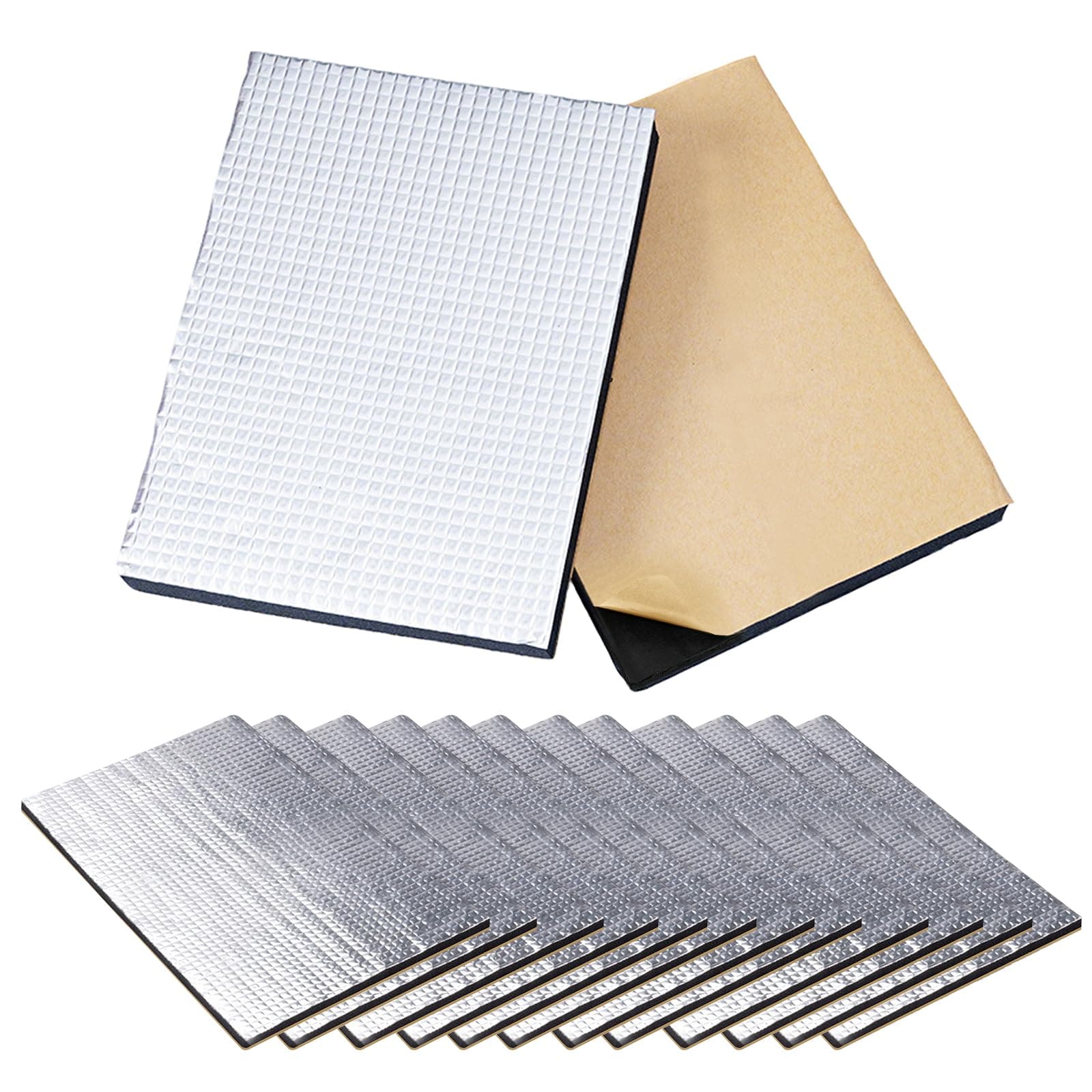 12Pcs Dämmmatte Auto,Auto 40x25cm Schallschutzmatte Isolierung Matte Schaumstoff, Selbstklebende Alubutyl Matte, Isoliermatte Selbstklebend, Feuerfest, Feuchtigkeitsfest, Wasserdicht-A