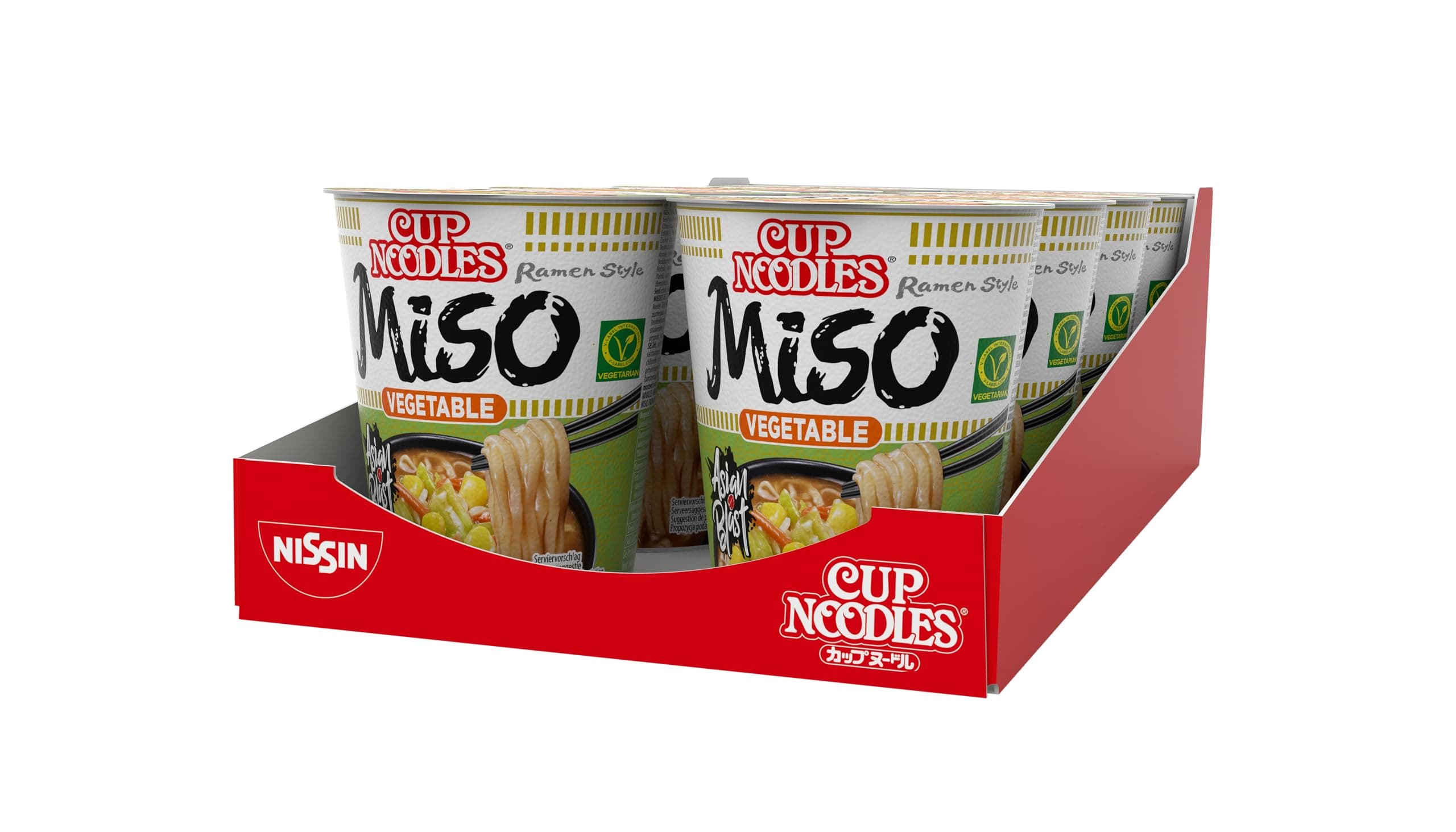 Nissin Cup Noodles – Veggie Miso, 8er Pack, Soup Style Instant-Nudeln japanischer Art, mit Miso-Paste und Gemüse, schnell im Becher zubereitet, vegetarisch, asiatisches Essen (8 x 67 g) Angebot bei HelloDeals