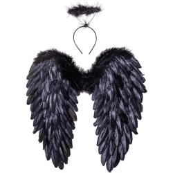 Winwild Engelsflügel mit Heiligenschein,Engel und Teufel Flügel Kostüm für Damen und Mädchen Kinder für Halloween Karneval Cosplay Party Fasching Kostümparty Verkleidung(Schwarz,45 x 45 cm) Schwarz 45 x 45 cm Angebot bei HelloDeals