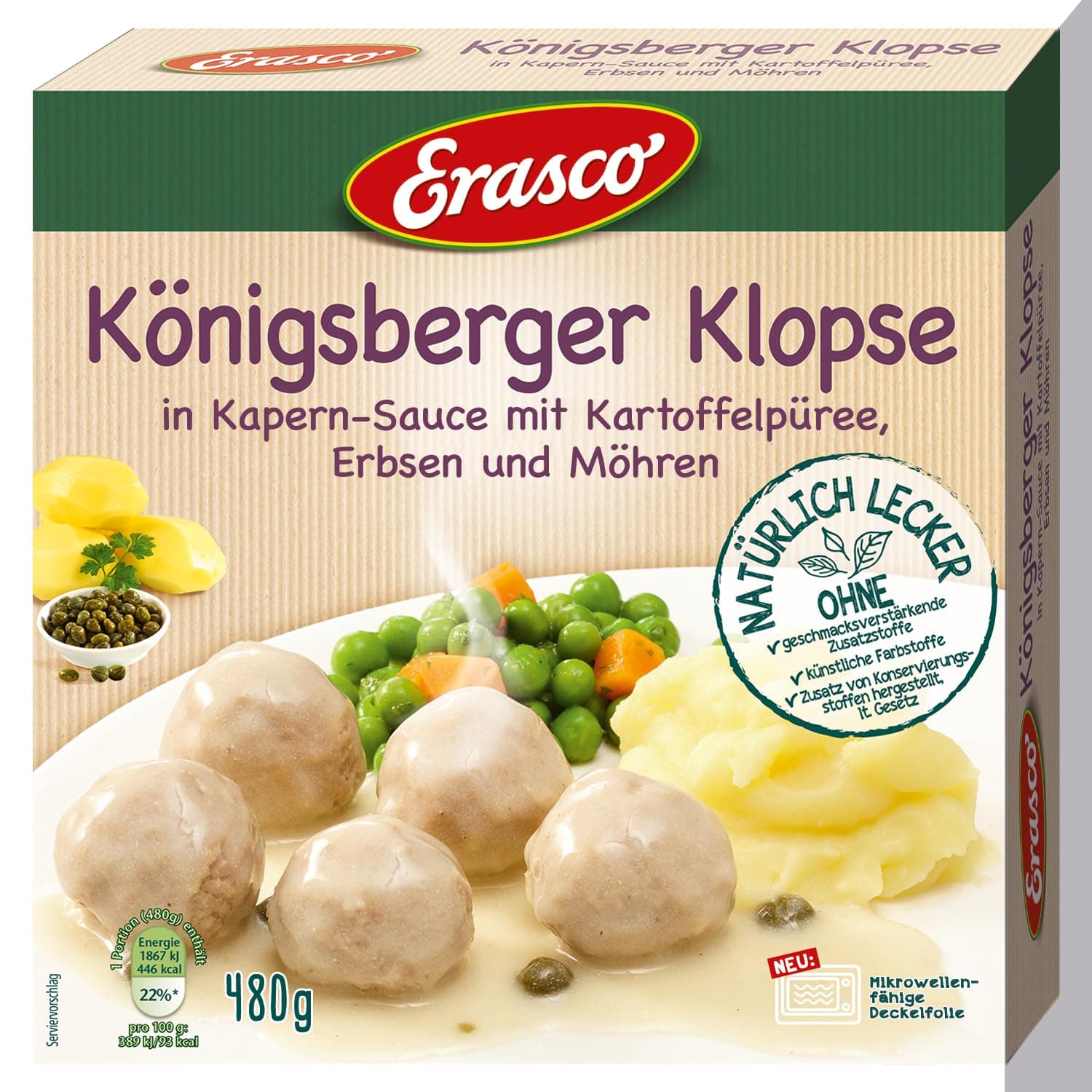Erasco Klopse (480g) - Mit Erbsen & Möhren und Kartoffelpüree - Genuss wie bei Oma - Blitzschnell fertig - Einfach lecker 480 g (1er Pack) Angebot bei HelloDeals