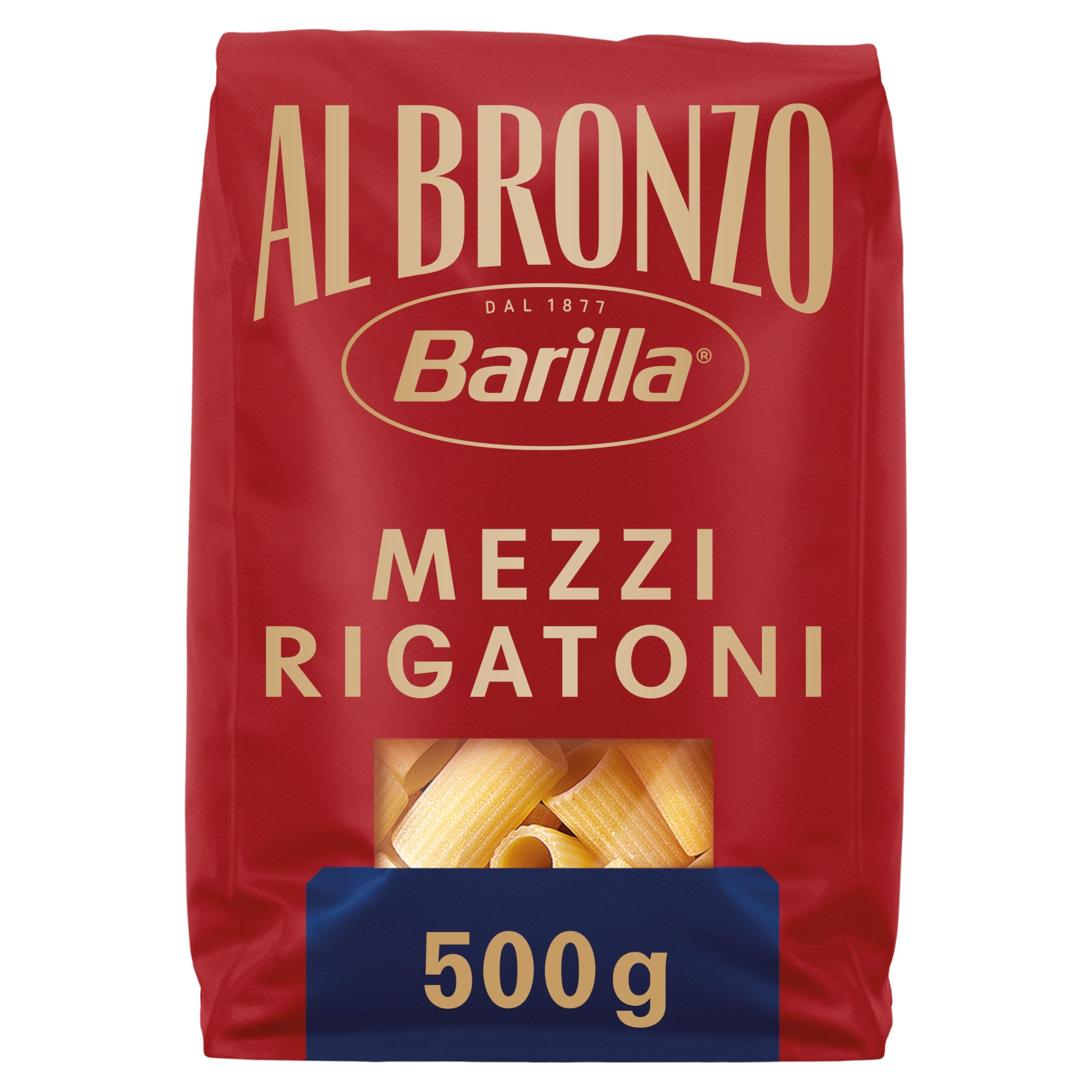 Barilla Pasta Al Bronzo Mezzi Rigatoni 500g I Nudeln aus Bronze-Formen, Saucenhaftung auf die italienische Art, 100% hochwertiger Hartweizen verleiht den vollmundigen Geschmack Angebot bei HelloDeals