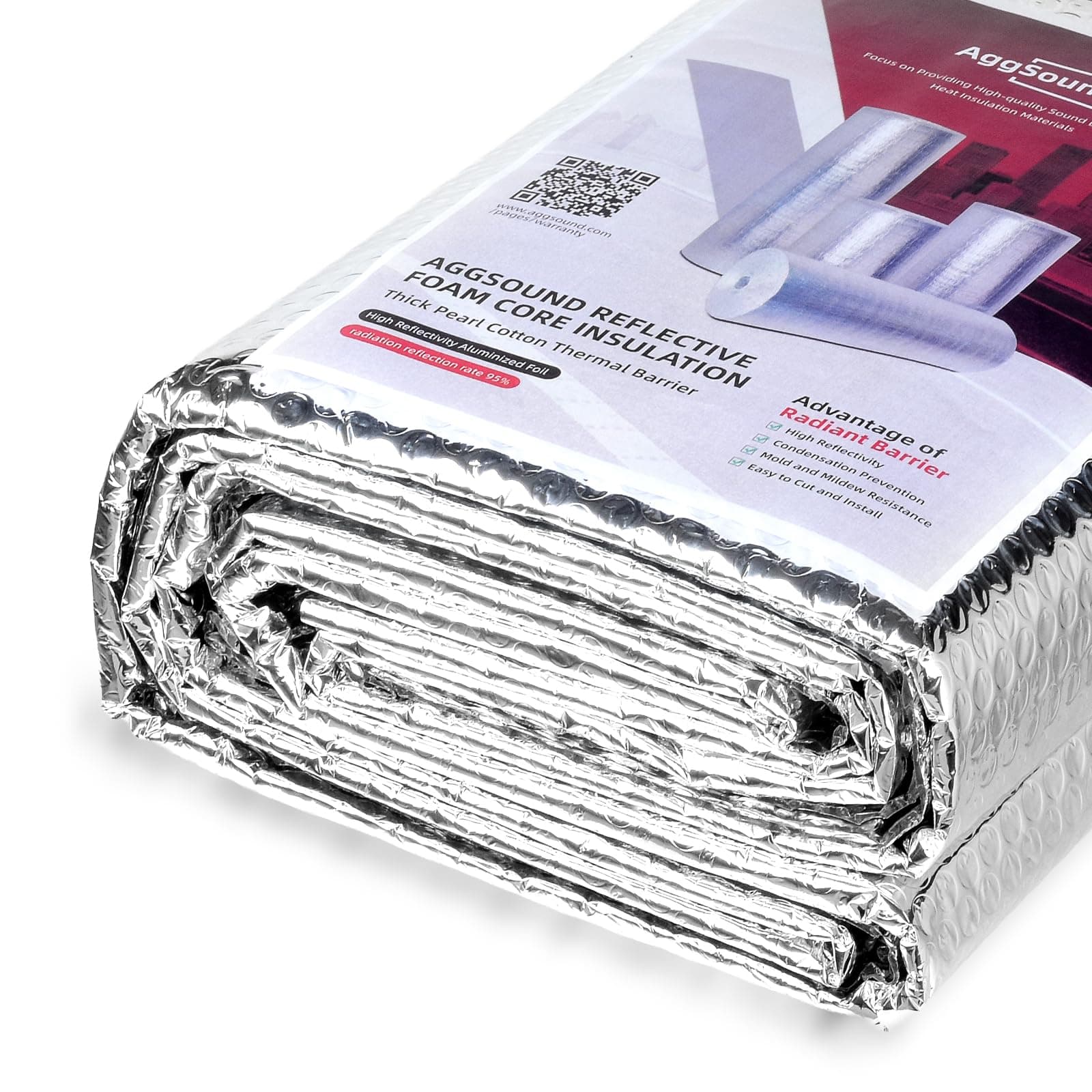 AggSound 3mm reflektierendes einlagiges Blasen-Isolierung, 60,9cm × 1,5m doppelseitiges Aluminiumfolien-Isolierung, passend für alle Jahreszeiten, Fenster, Garagentore, Dächer, etc. 3mm 1,5m × 60,9cm