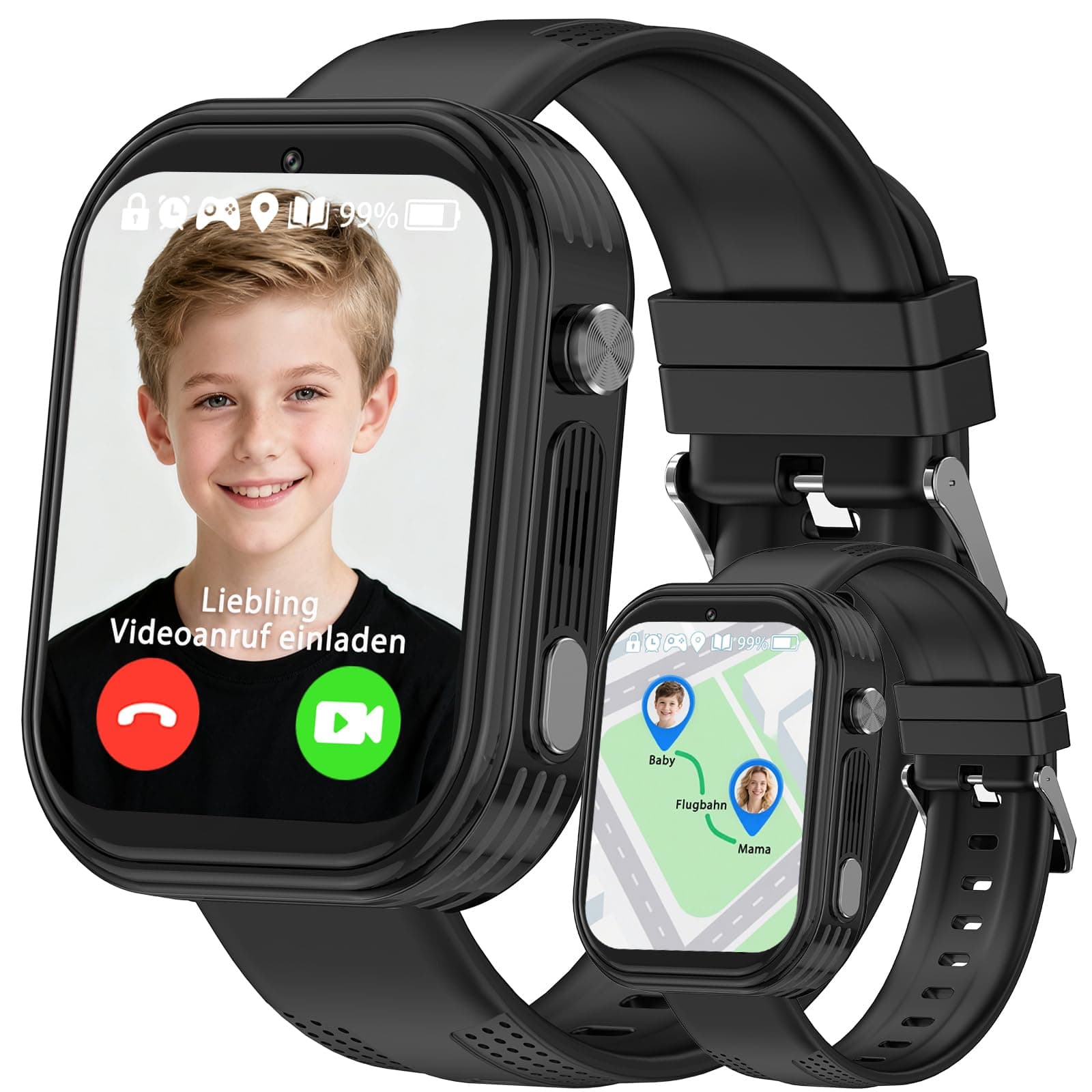 clleylise Smartwatch Kinder mit GPS und Telefon, 4G Kinder Smartwatch, Voice Chat, SOS IP68 Wasserdicht Spiel Wecker Touchscreen, Smart Watch für Jungen Mädchen 4-16 Jahre (Black 4G) Angebot bei HelloDeals