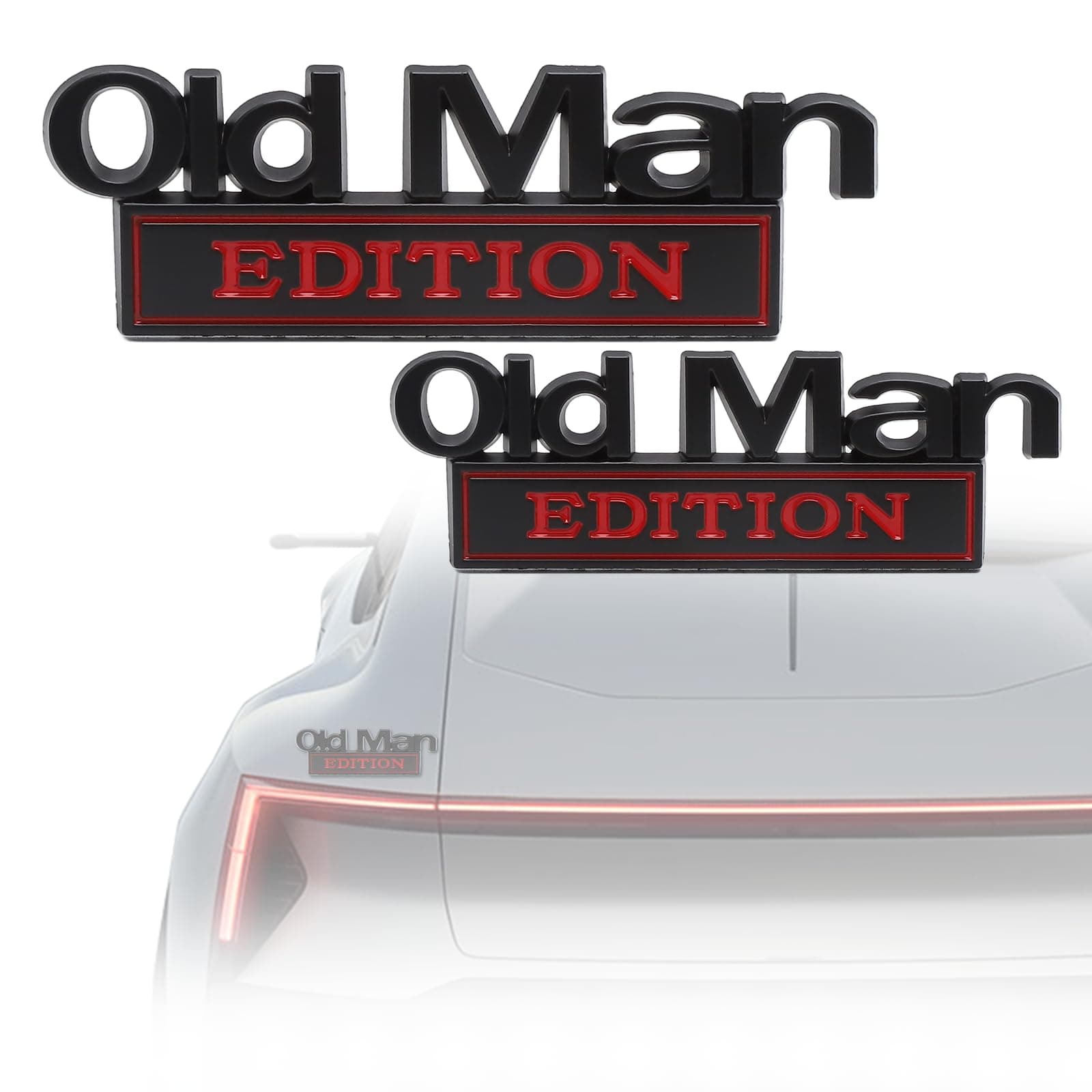 Old Man Edition Emblem 2 Stück, 3D Metall Auto Aufkleber in Schwarz-Rot, Lustiger Schriftzug für Karosserie, Typenschild Aufkleber für Auto Tuning, Wetterfestes KFZ Emblem für SUV und PKW