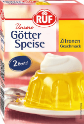 RUF Götterspeise Zitronen-Geschmack, Wackelpudding, Götterspeisenpulver, einfache Zubereitung, nur Wasser und Zucker hinzufügen, Doppelpack, 2 x 12g