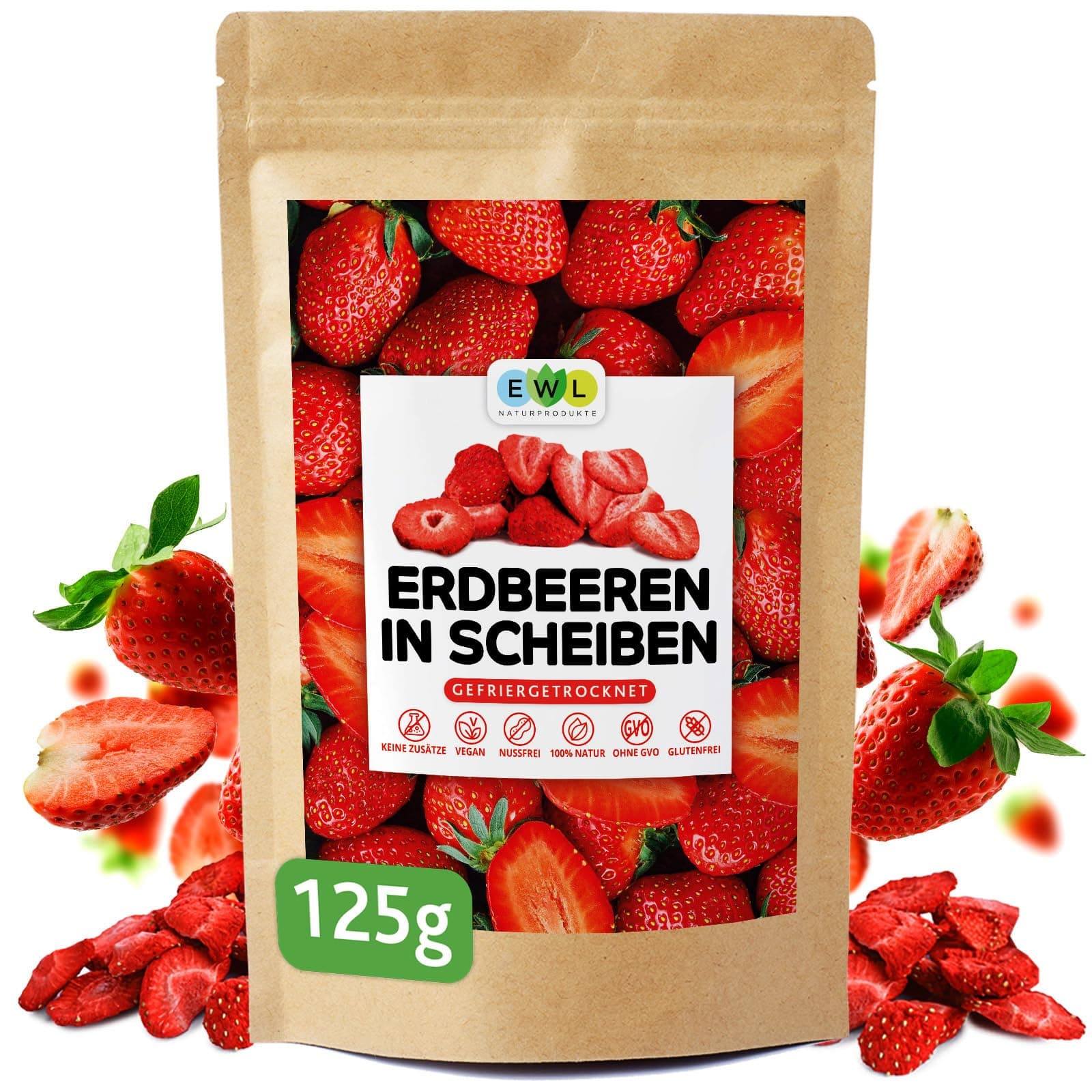 EWL Naturprodukte gefriergetrocknete Erdbeeren 125g, vegan, Erdbeeren gefriergetrocknet in Deutschland abgefüllt Angebot bei HelloDeals