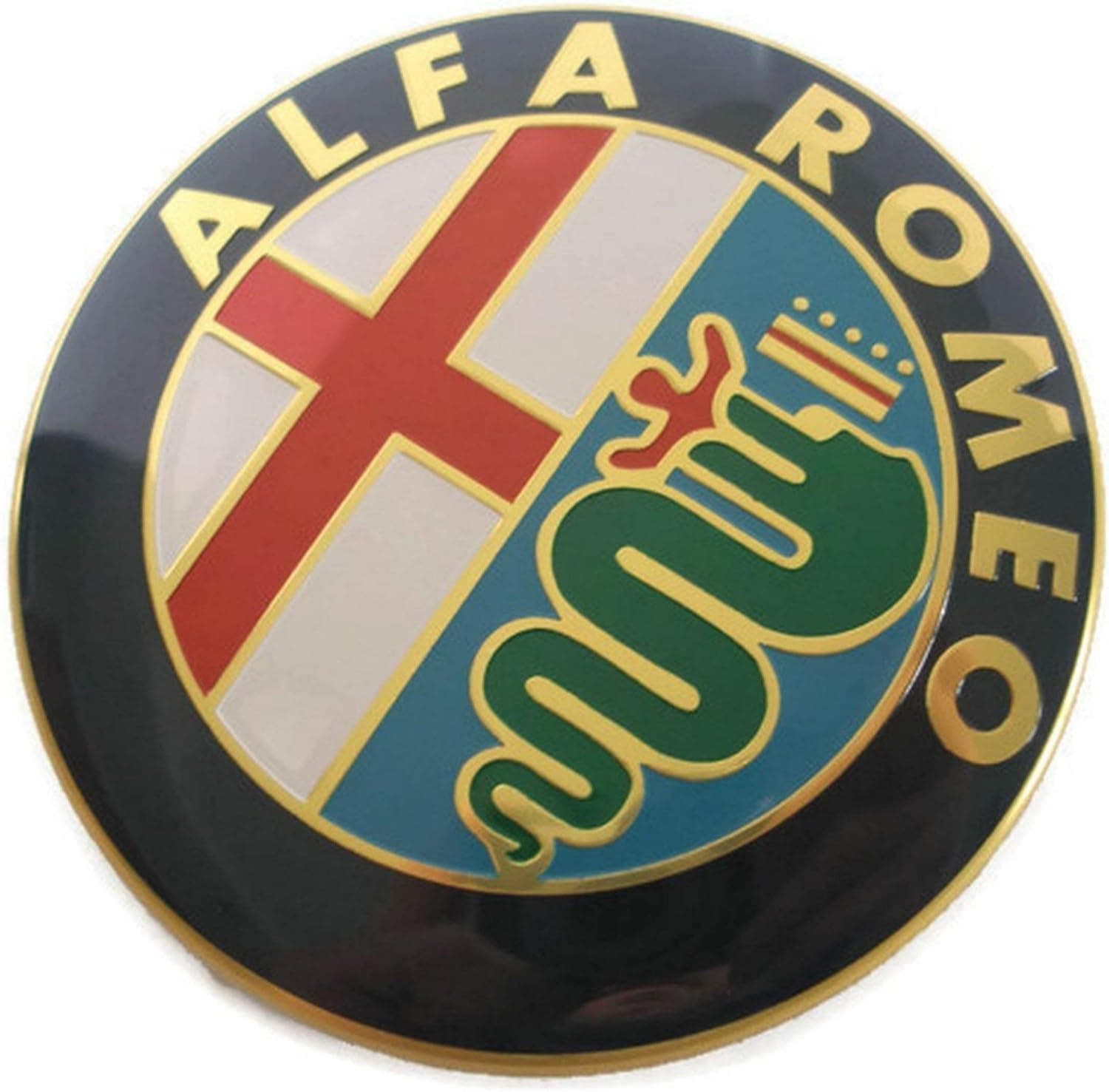 2 Emblems Compatible with Alfa Romeo Car Logo 74mm Gold for Front and Rear Bonnet Emblem Metal Badges