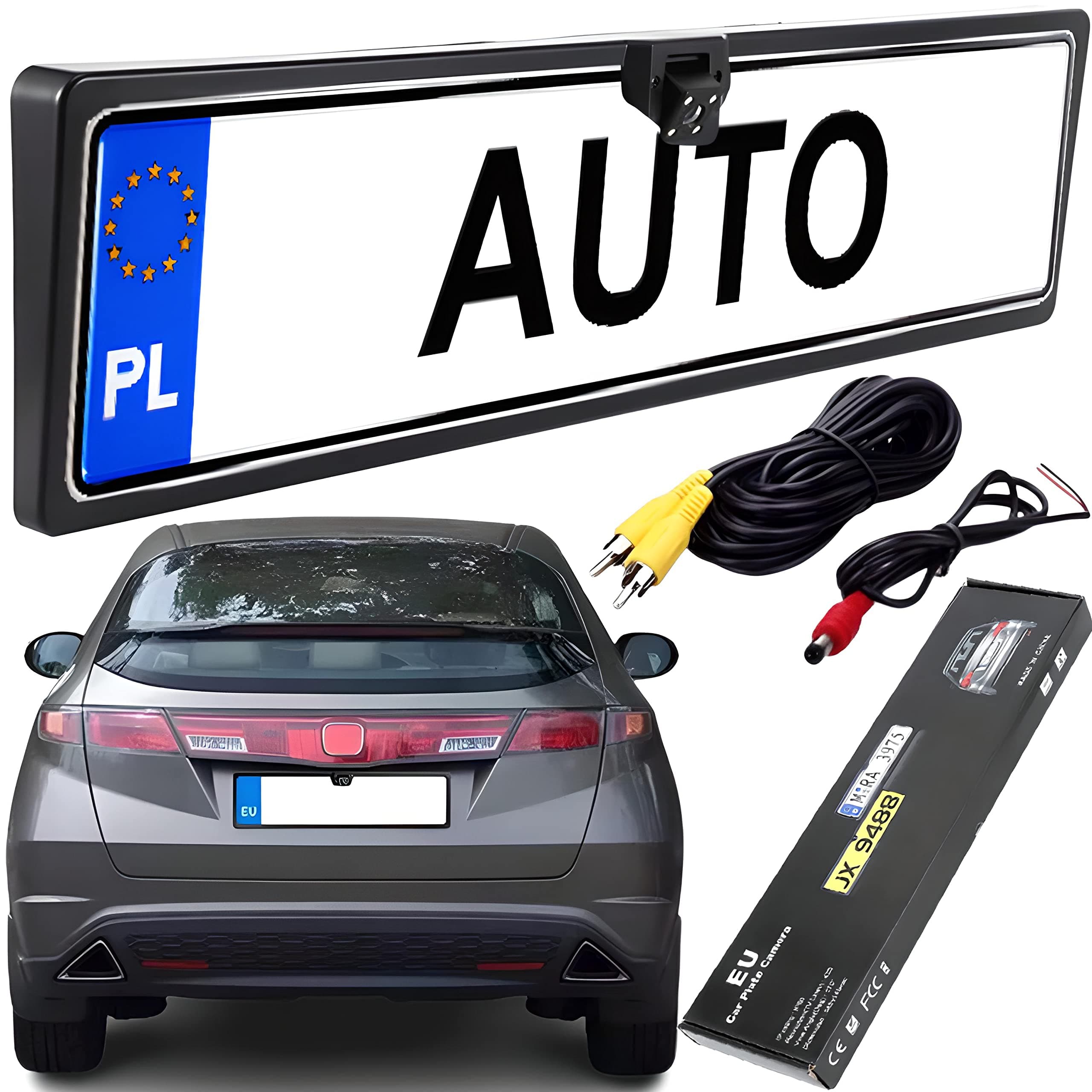 Retoo Nummernschildhalter mit 170° Rückfahrkamera, Kennzeichen, IP68, Kennzeichenhalter Kamera, 656 x 492 px, 12V staubdicht und wasserdicht, Kabellänge 6m, Kamera im Nummernschild-Halter